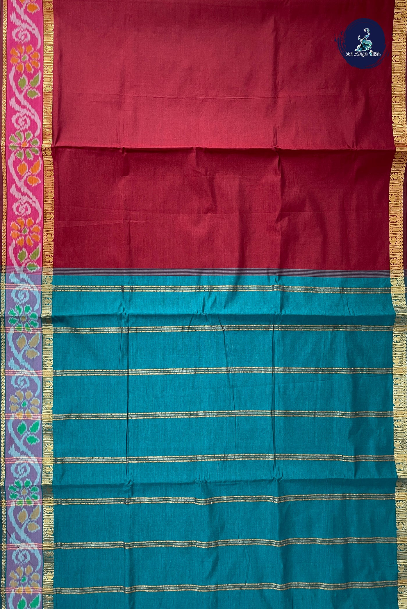 Brown Half Pure Madisar Silk Cotton Saree With Plain Pattern