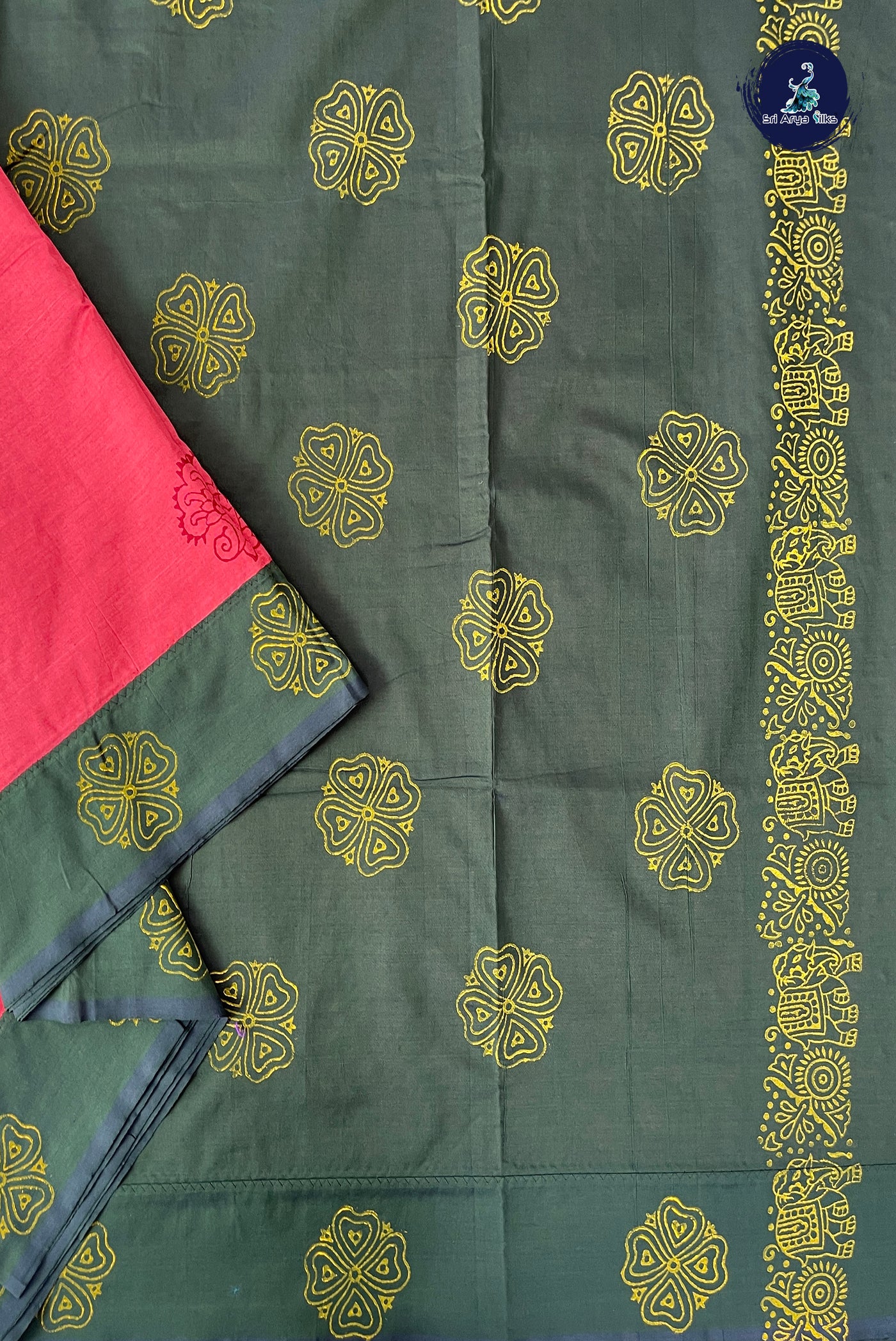Caramel Pink Madisar Semi Silk Cotton Saree With Printed Pattern