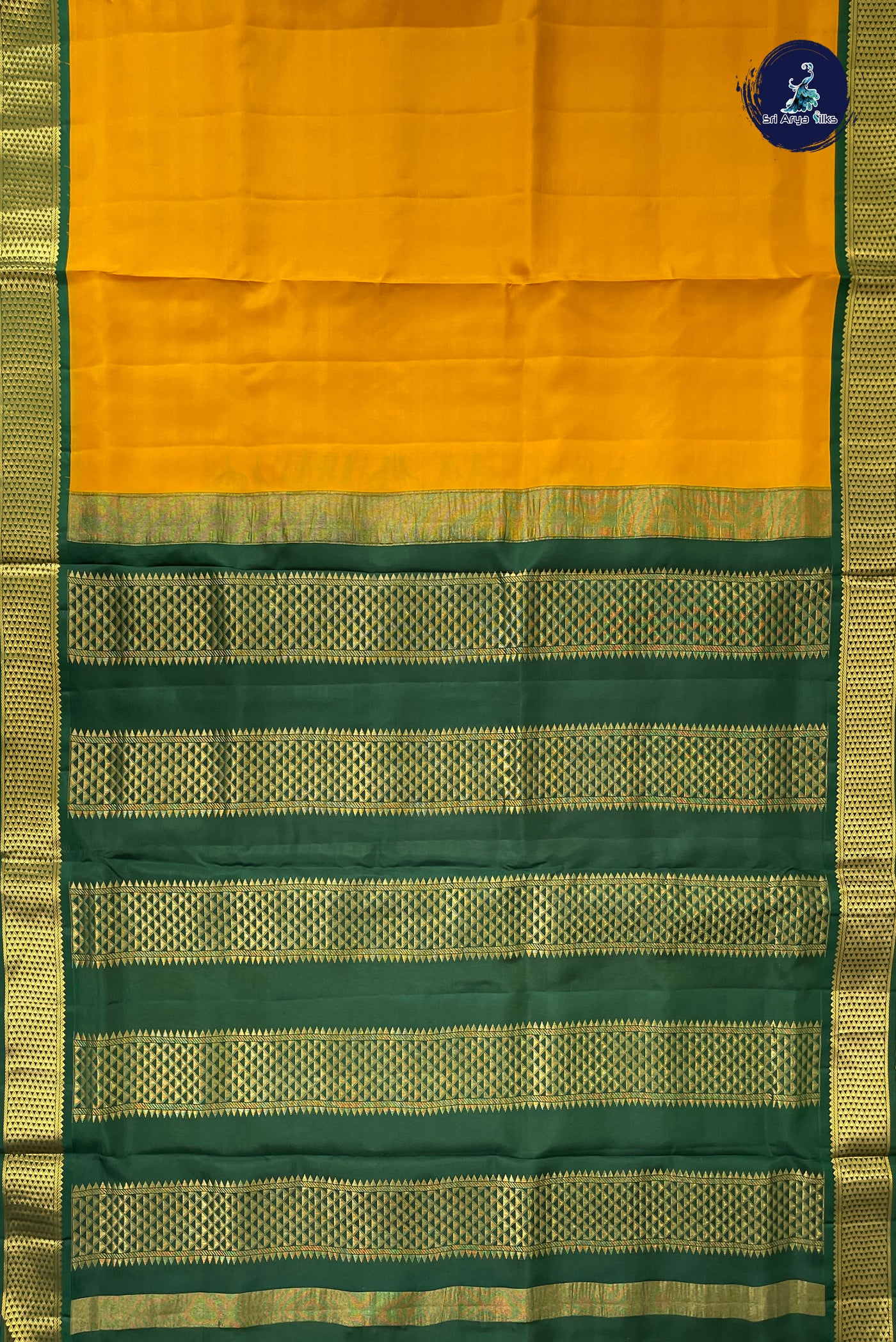 Mustard Yellow Madisar 10 Yards Silk Saree With Plain Pattern