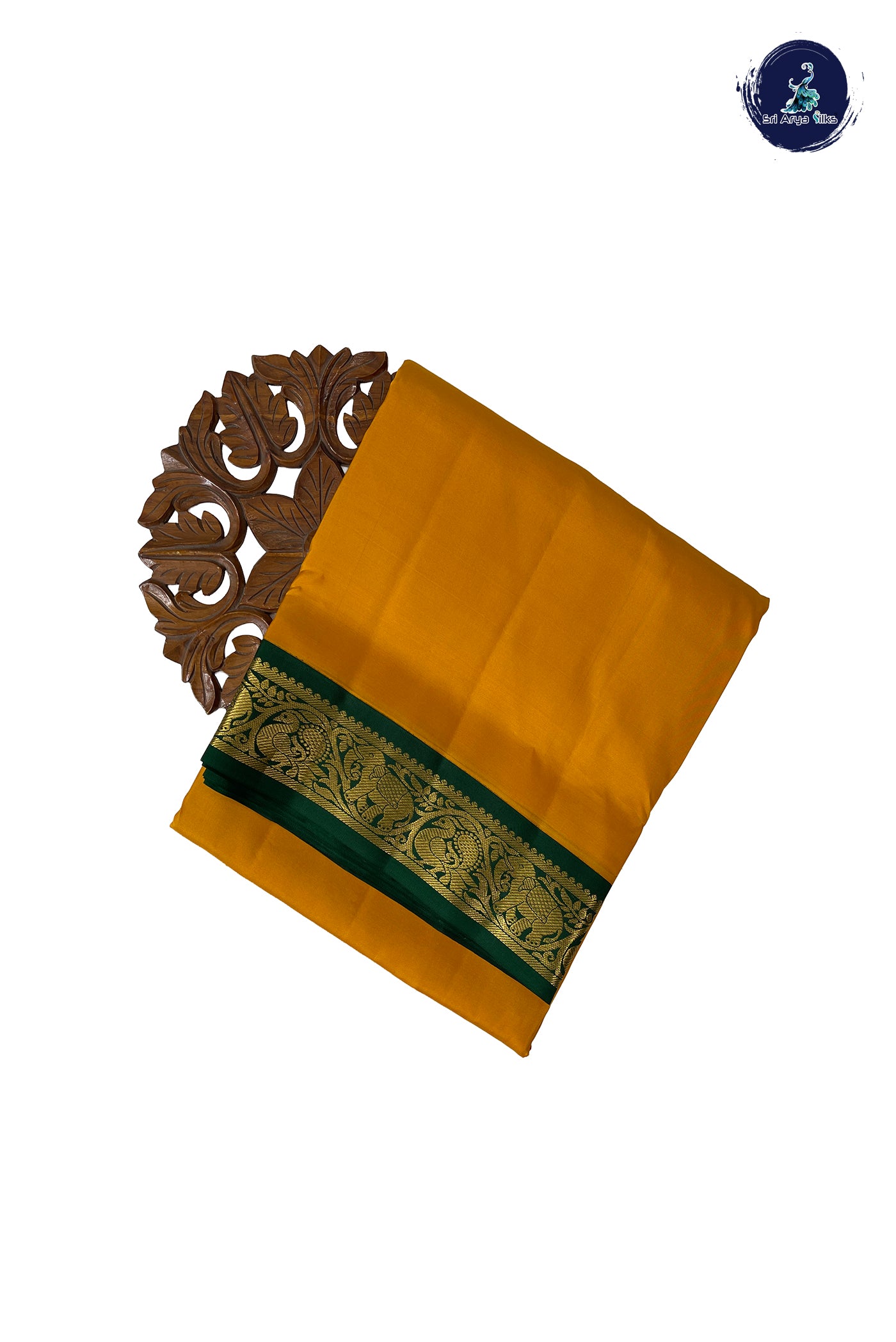 Mustard Yellow Madisar 10 Yards Silk Saree With Plain Pattern