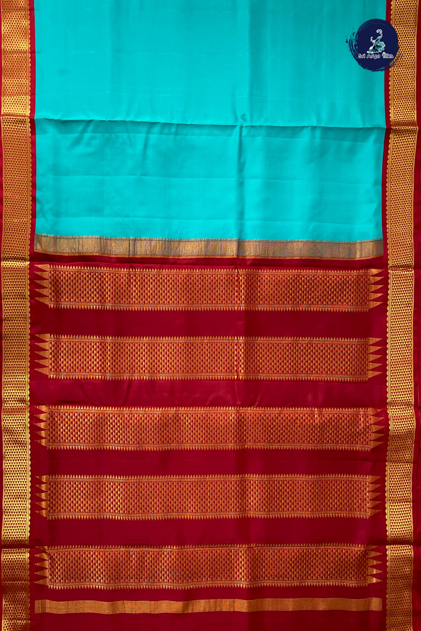 Teal Madisar 10 Yards Silk Saree With Plain Pattern