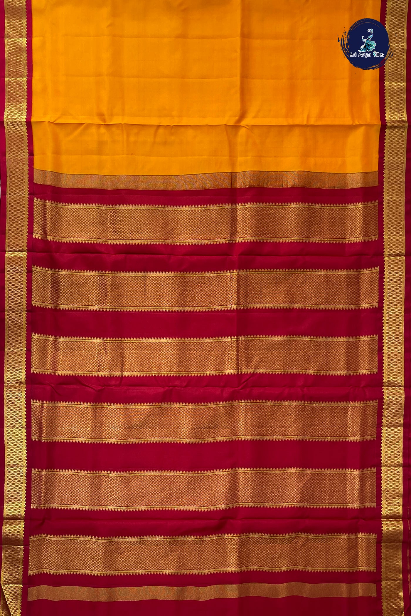 Mango Yellow Madisar 10 Yards Silk Saree With Plain Pattern