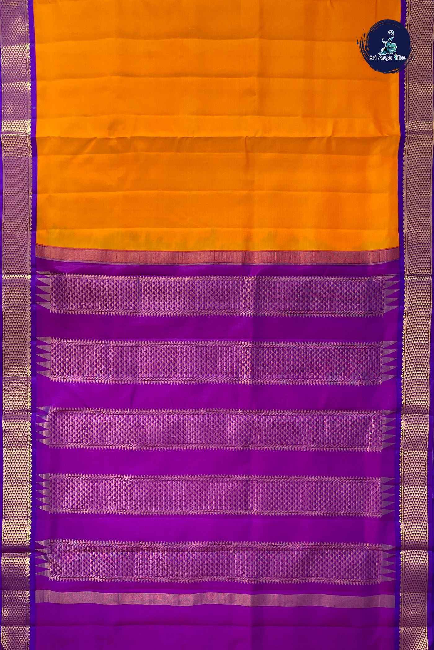 Mango Yellow Madisar 10 Yards Silk Saree With Plain Pattern