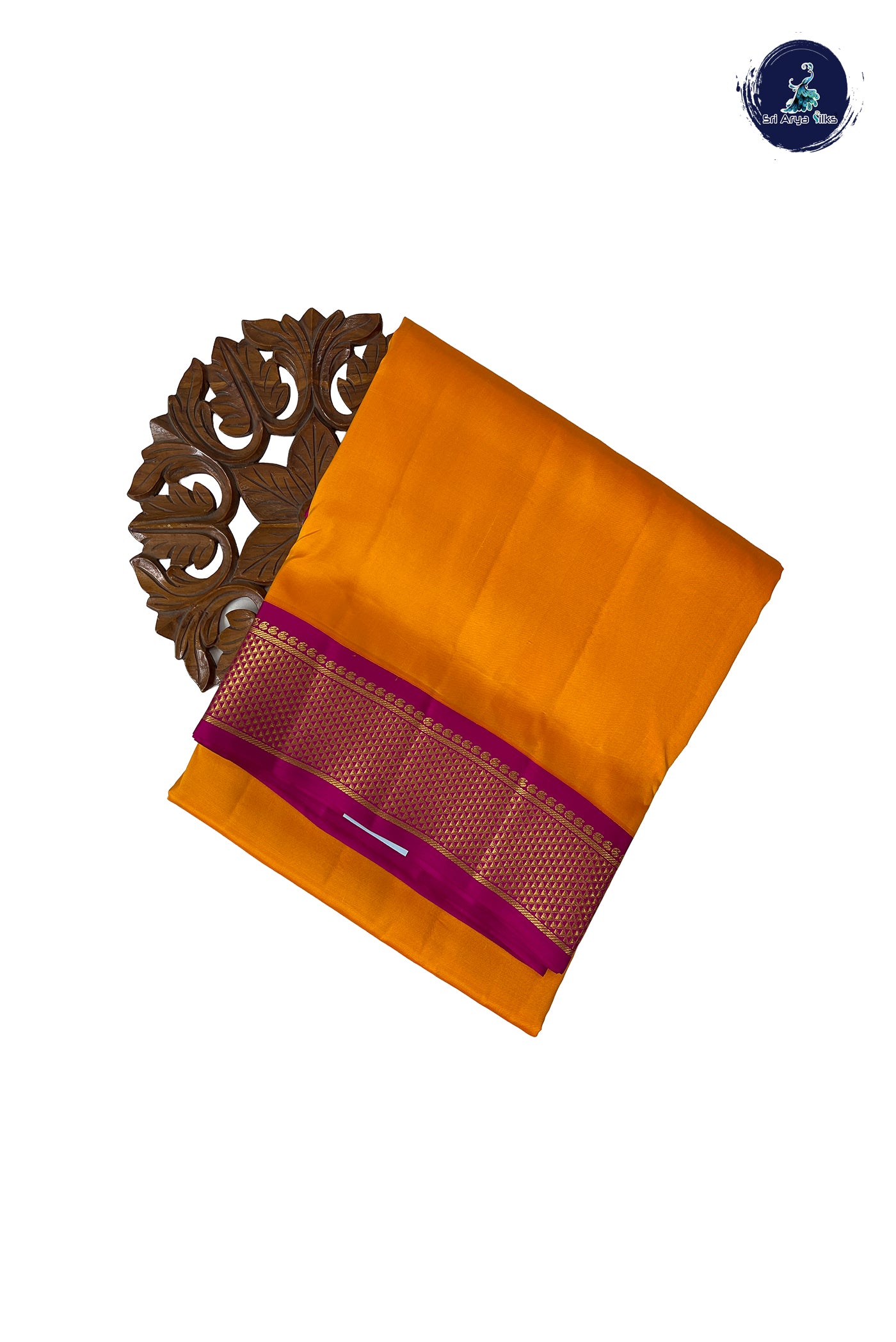 Mango Yellow Madisar 10 Yards Silk Saree With Plain Pattern