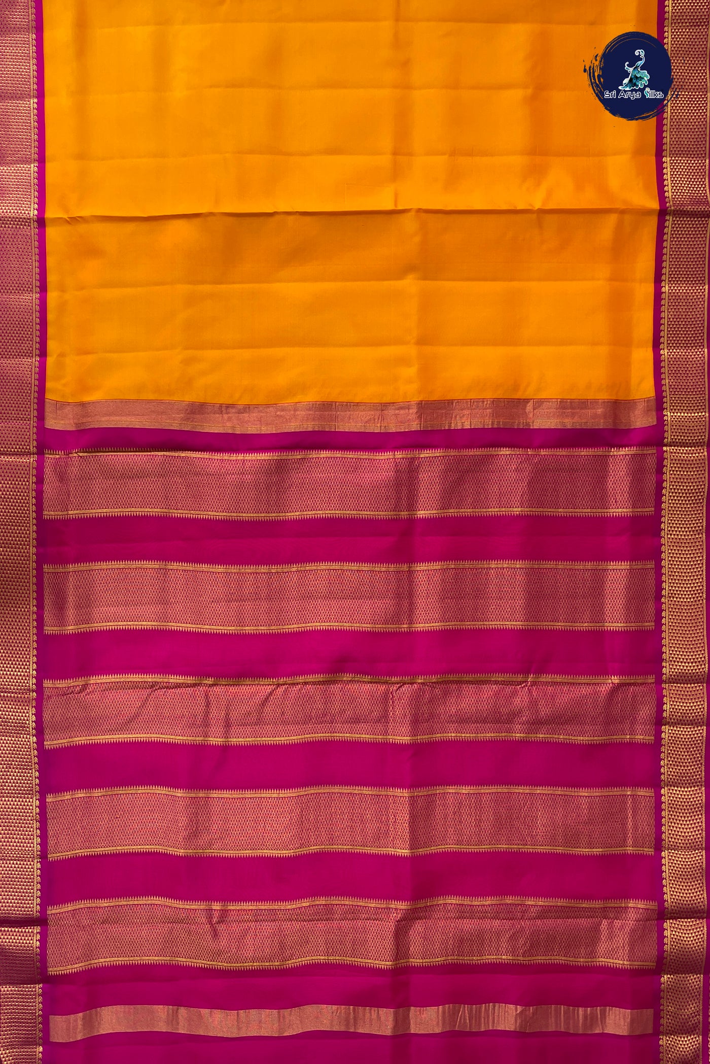 Mango Yellow Madisar 10 Yards Silk Saree With Plain Pattern