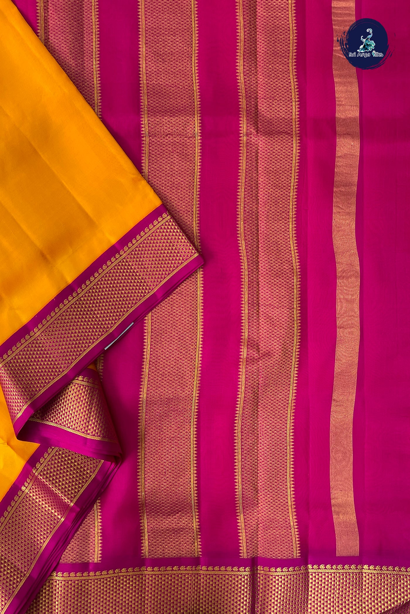 Mango Yellow Madisar 10 Yards Silk Saree With Plain Pattern