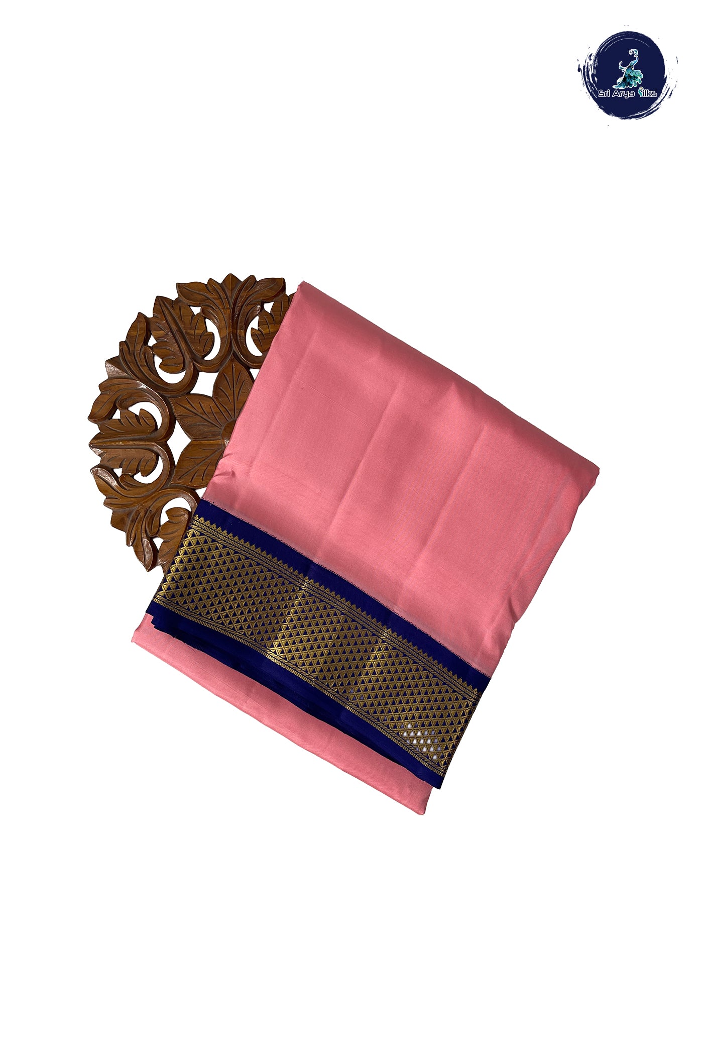 Peach Pink Madisar 10 Yards Silk Saree With Plain Pattern