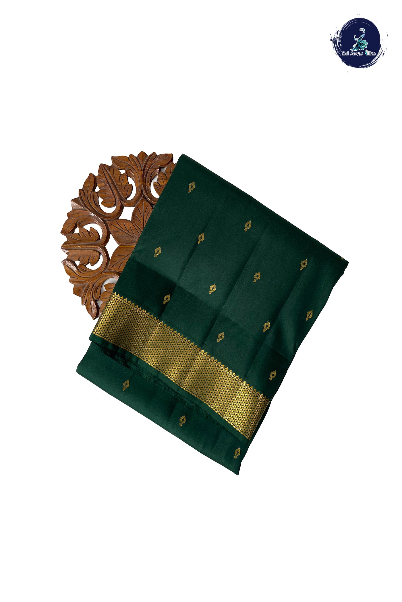 Bottle Green Madisar 10 Yards Silk Saree With Zari Buttas Pattern