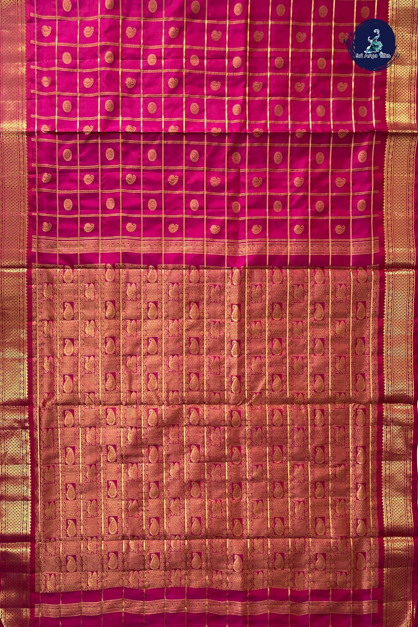 Rani Pink Madisar 10 Yards Silk Saree With Zari Checked Pattern