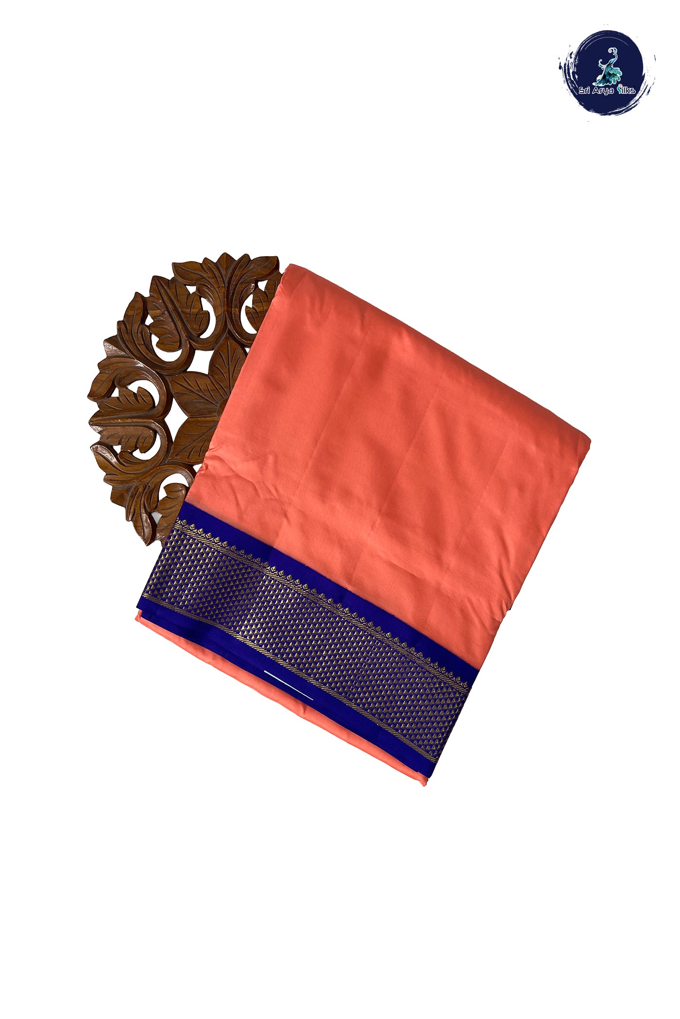 Peach Half Pure Silk Saree With Plain Pattern