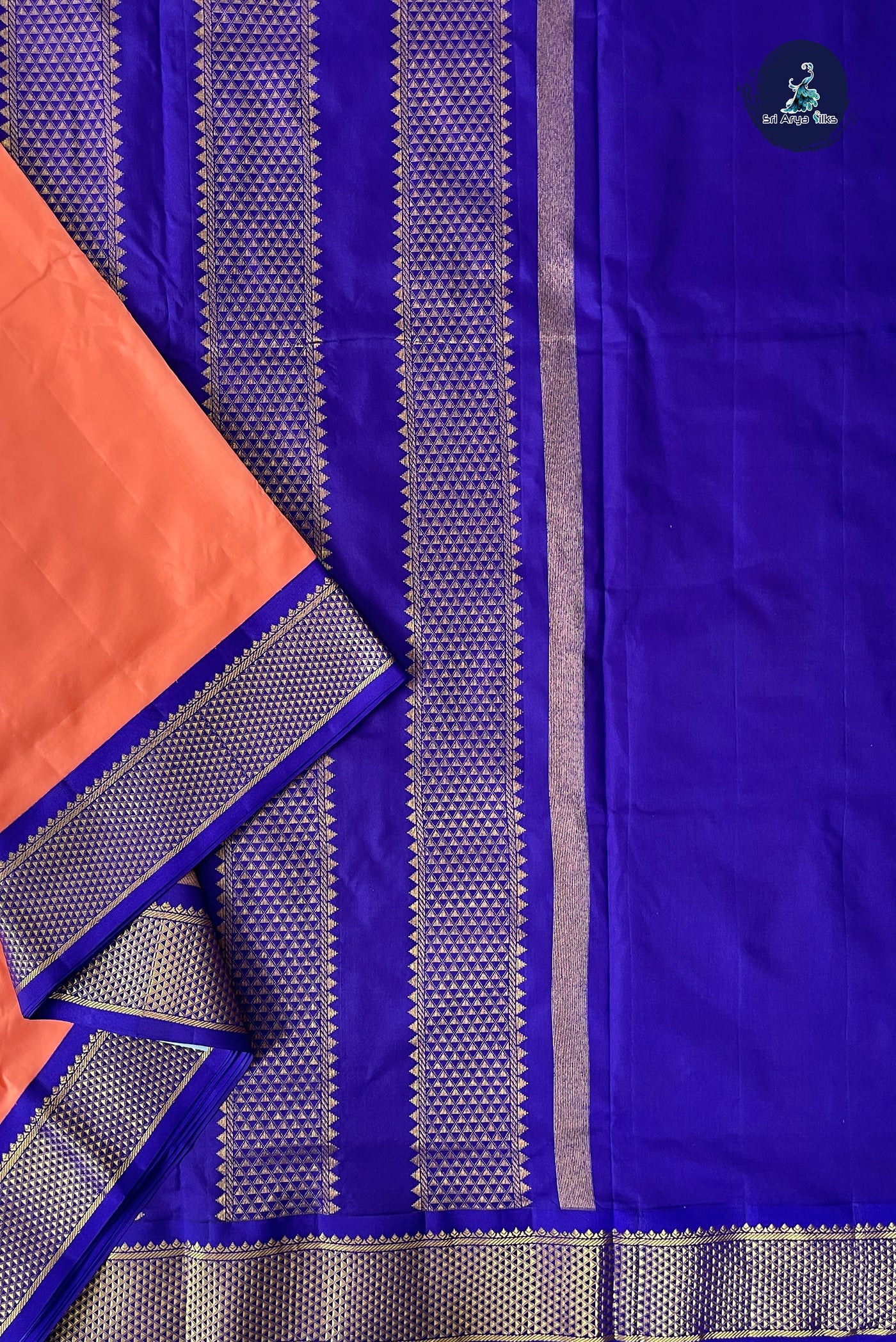 Peach Half Pure Silk Saree With Plain Pattern