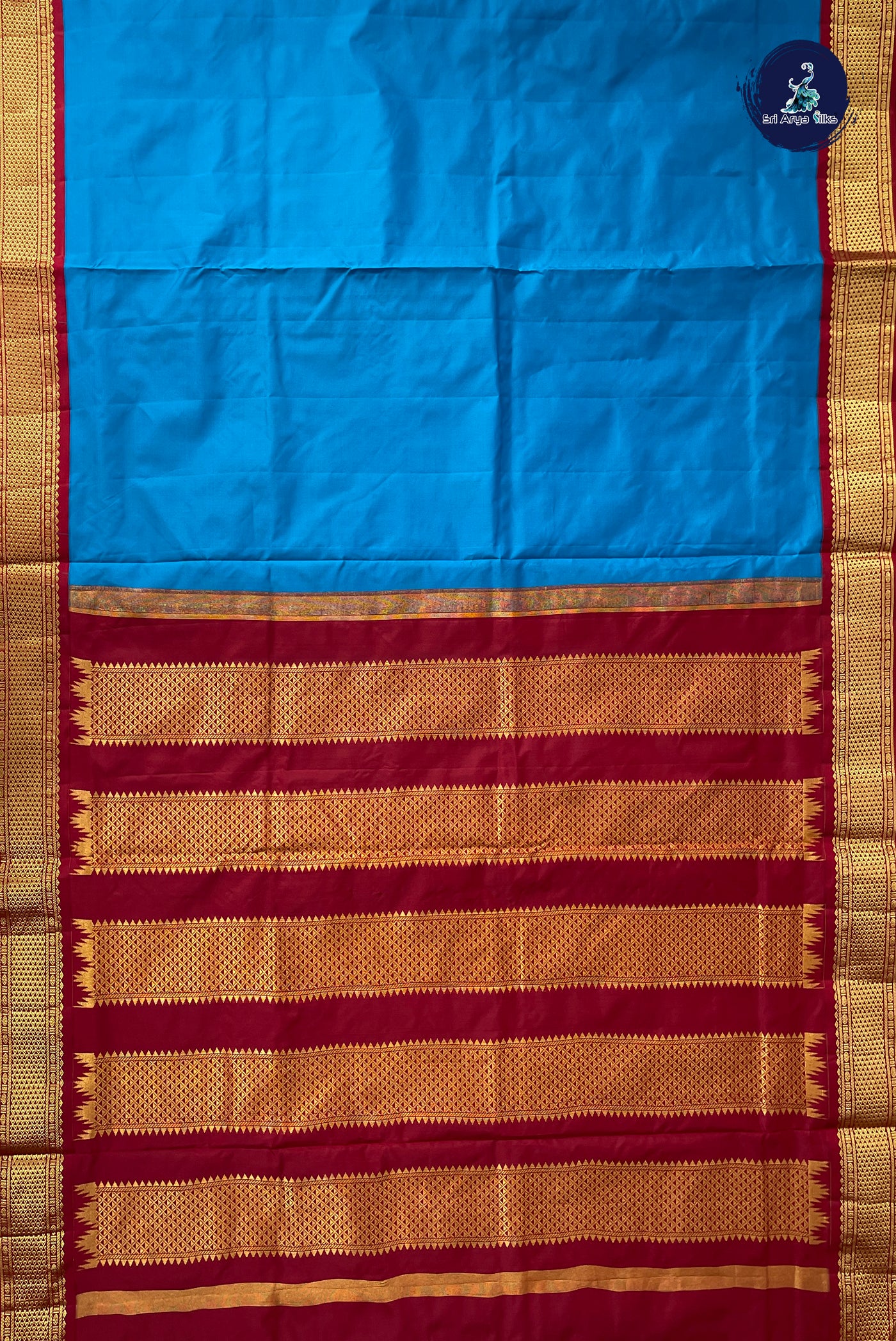 Blue Half Pure Silk Saree With Plain Pattern