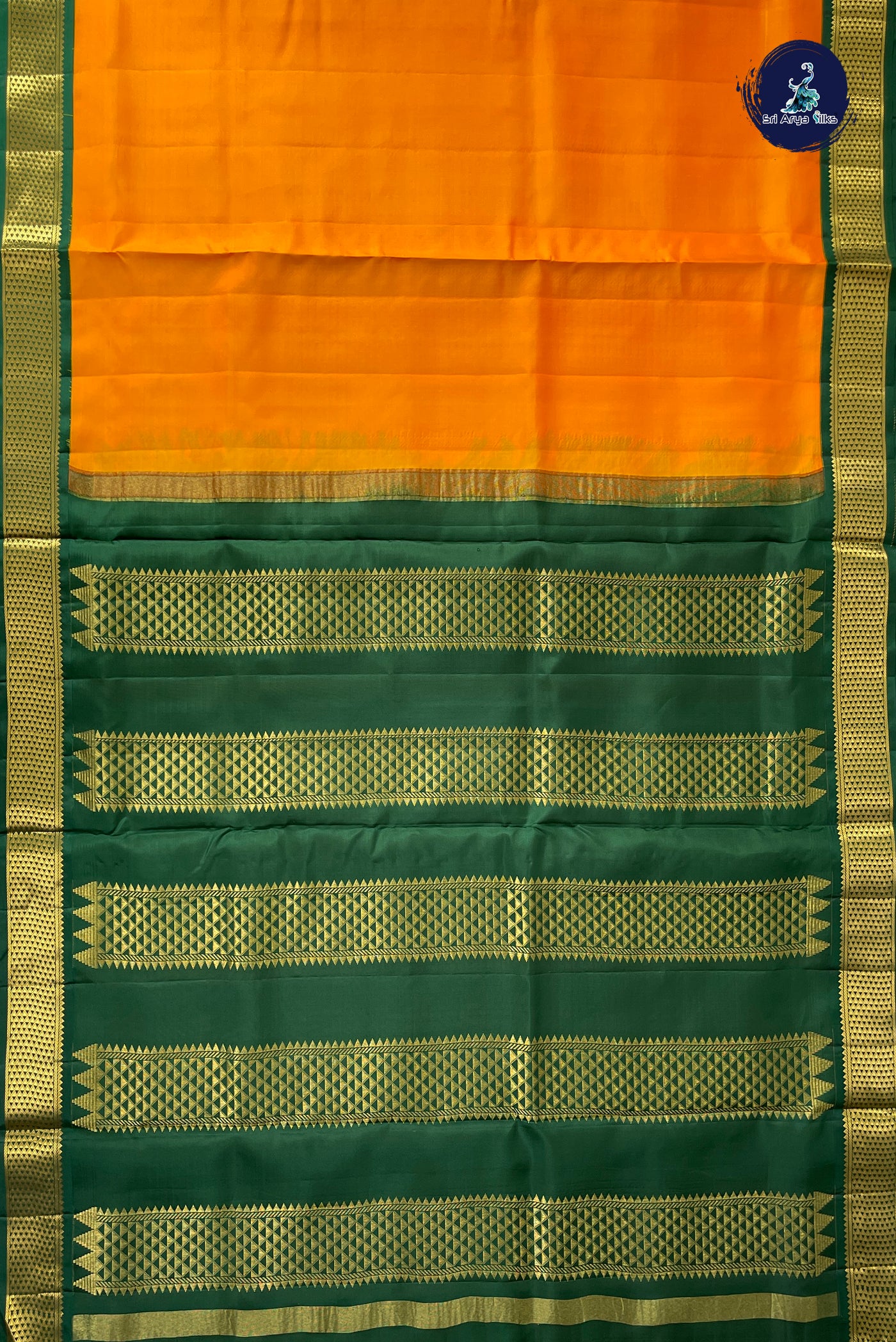 Mango Yellow Madisar 10 Yards Silk Saree With Plain Pattern