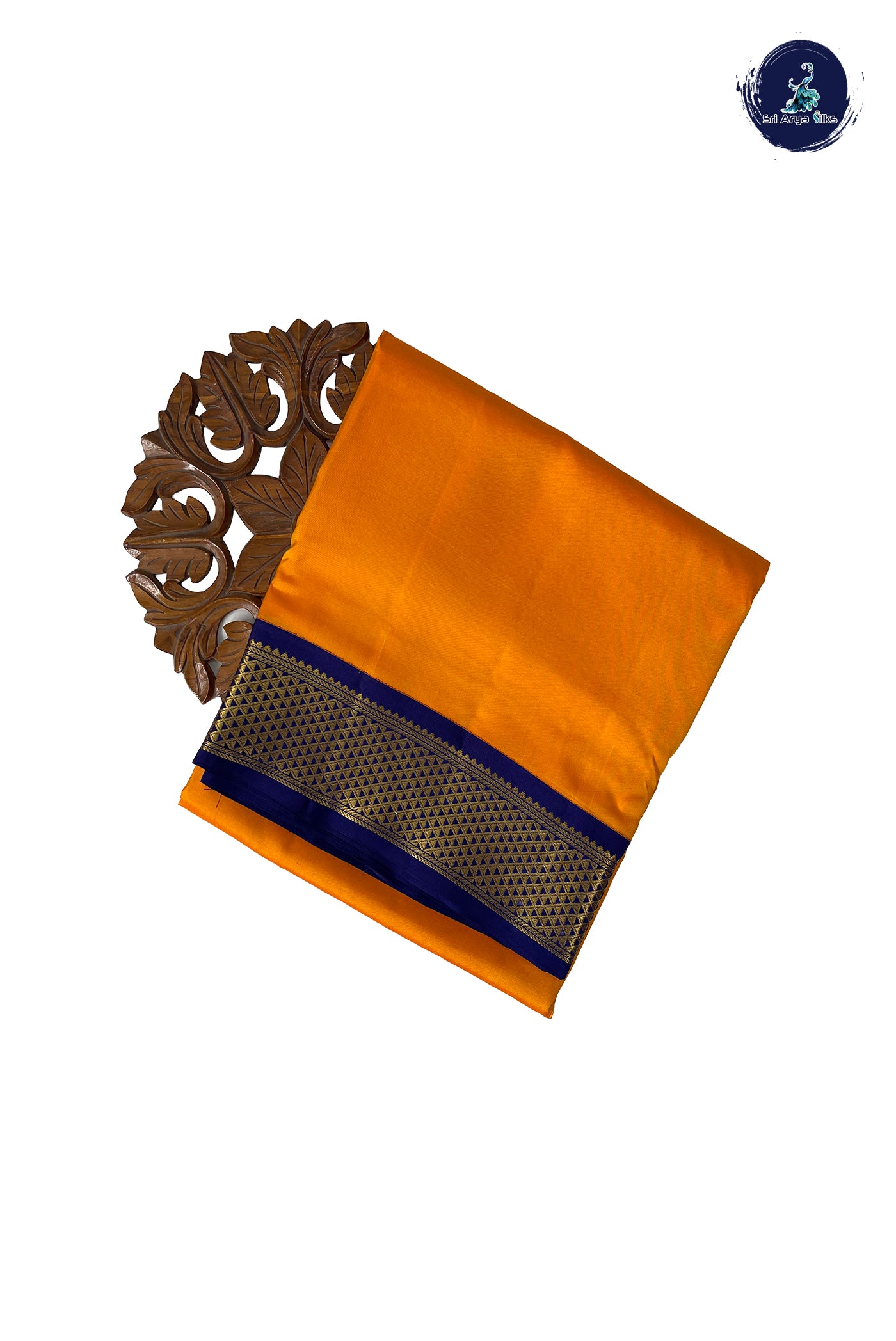 Mango Yellow Madisar 10 Yards Silk Saree With Plain Pattern