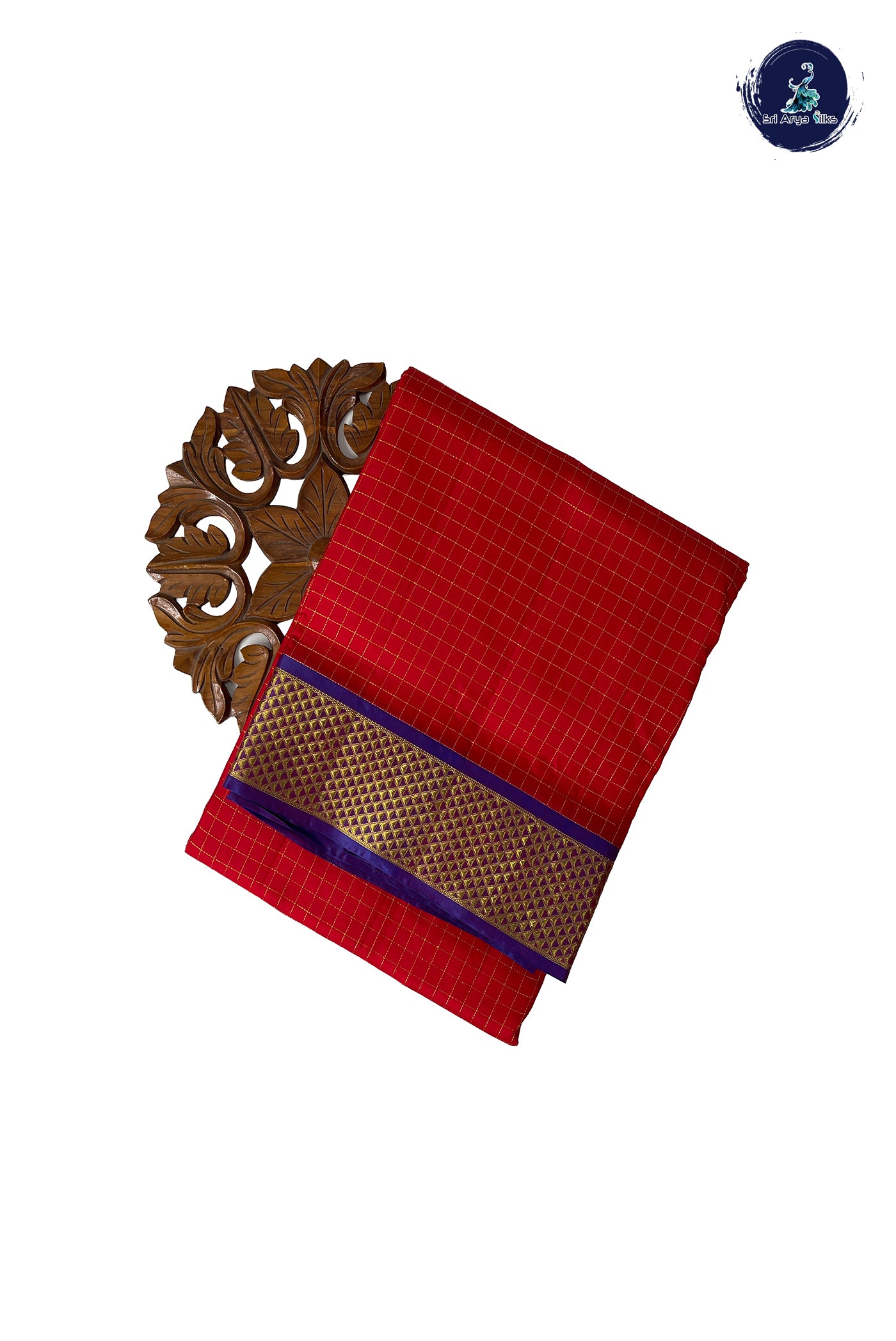 Red Madisar 10 Yards Silk Saree With Zari Checked Pattern