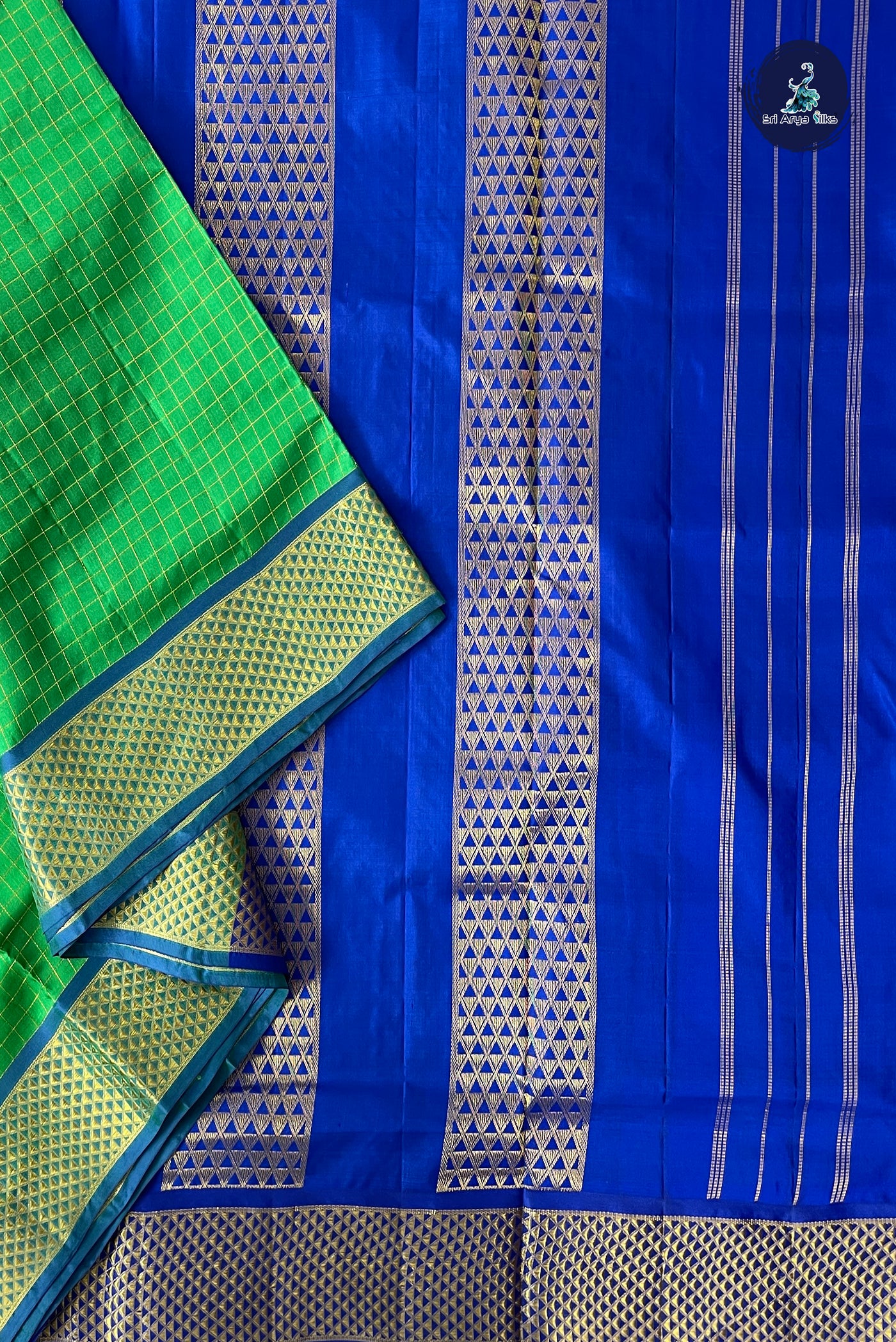 Light Green Madisar 10 Yards Silk Saree With Zari Checked Pattern