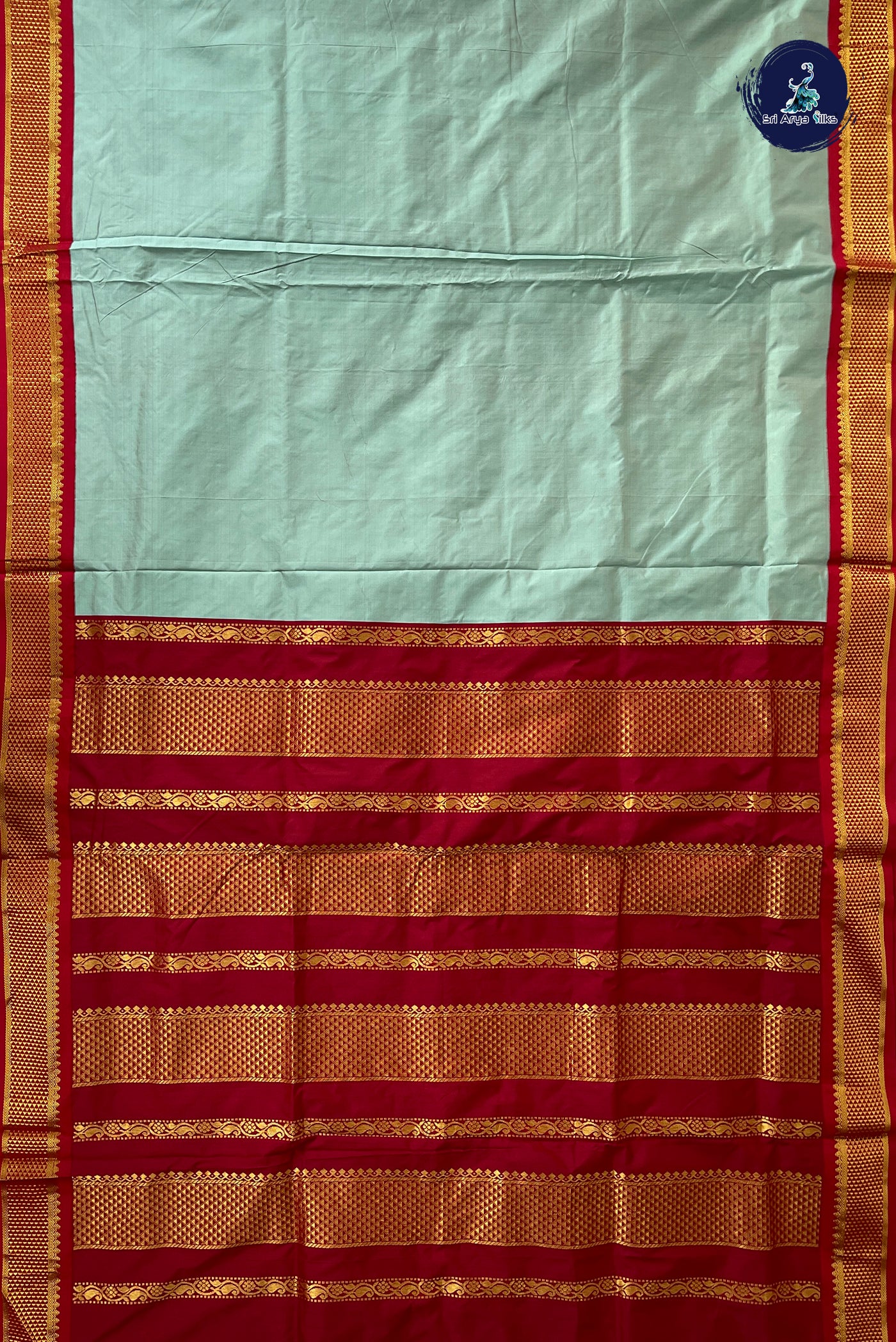 Pastel Green Madisar Semi Silk Saree With Plain Pattern
