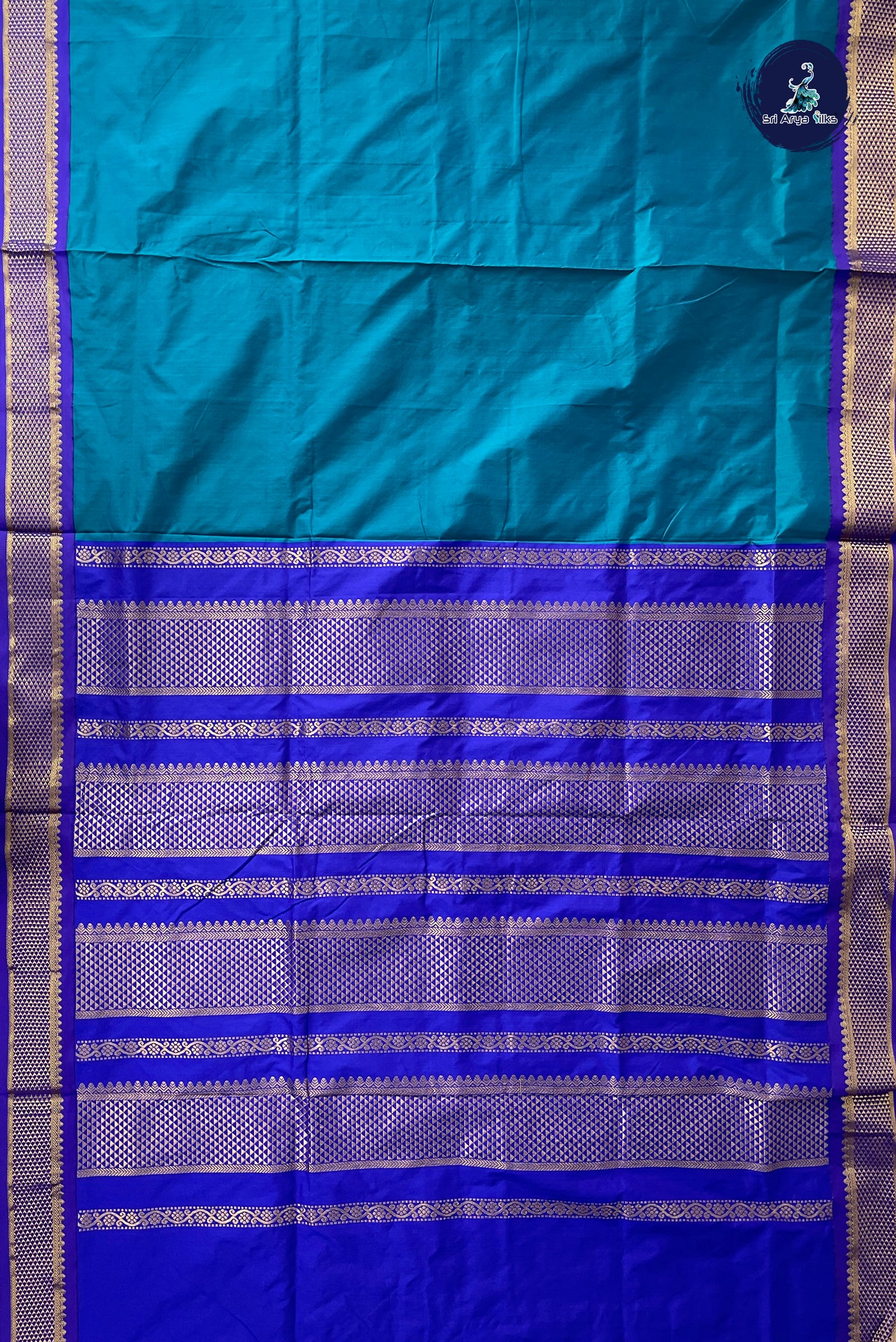 Peacock Blue Madisar Semi Silk Saree With Plain Pattern