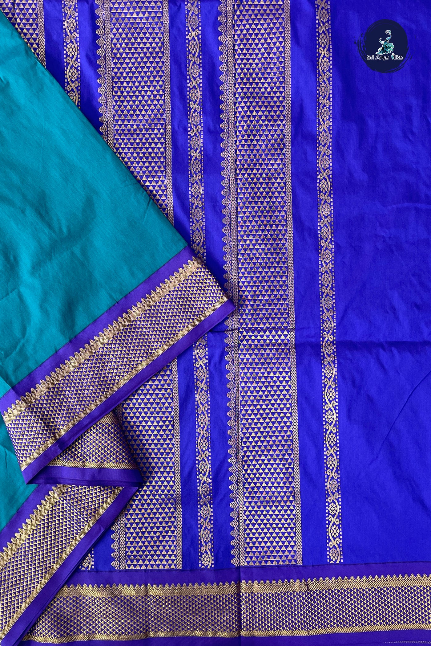 Peacock Blue Madisar Semi Silk Saree With Plain Pattern