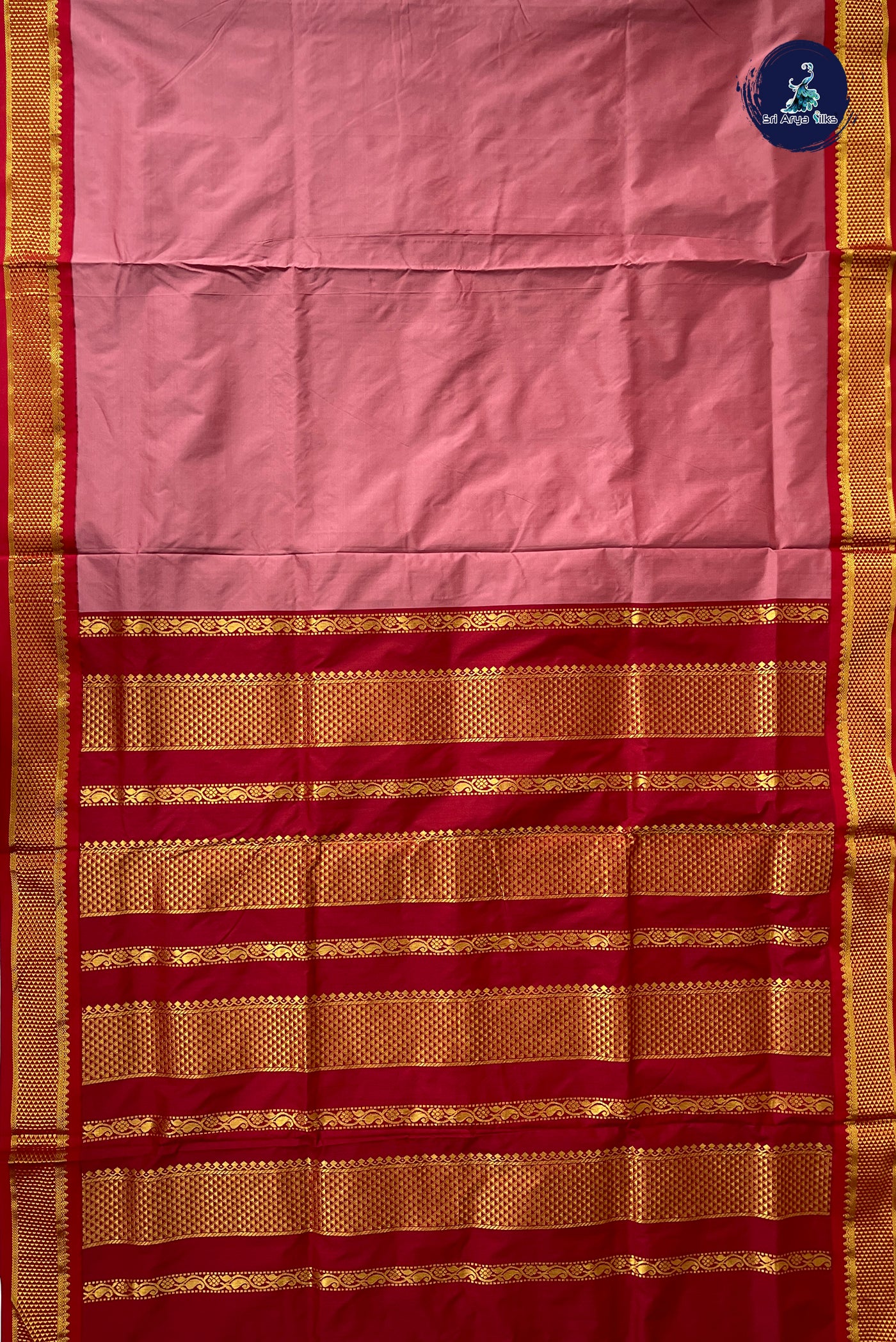 Red Madisar Semi Silk Saree With Plain Pattern
