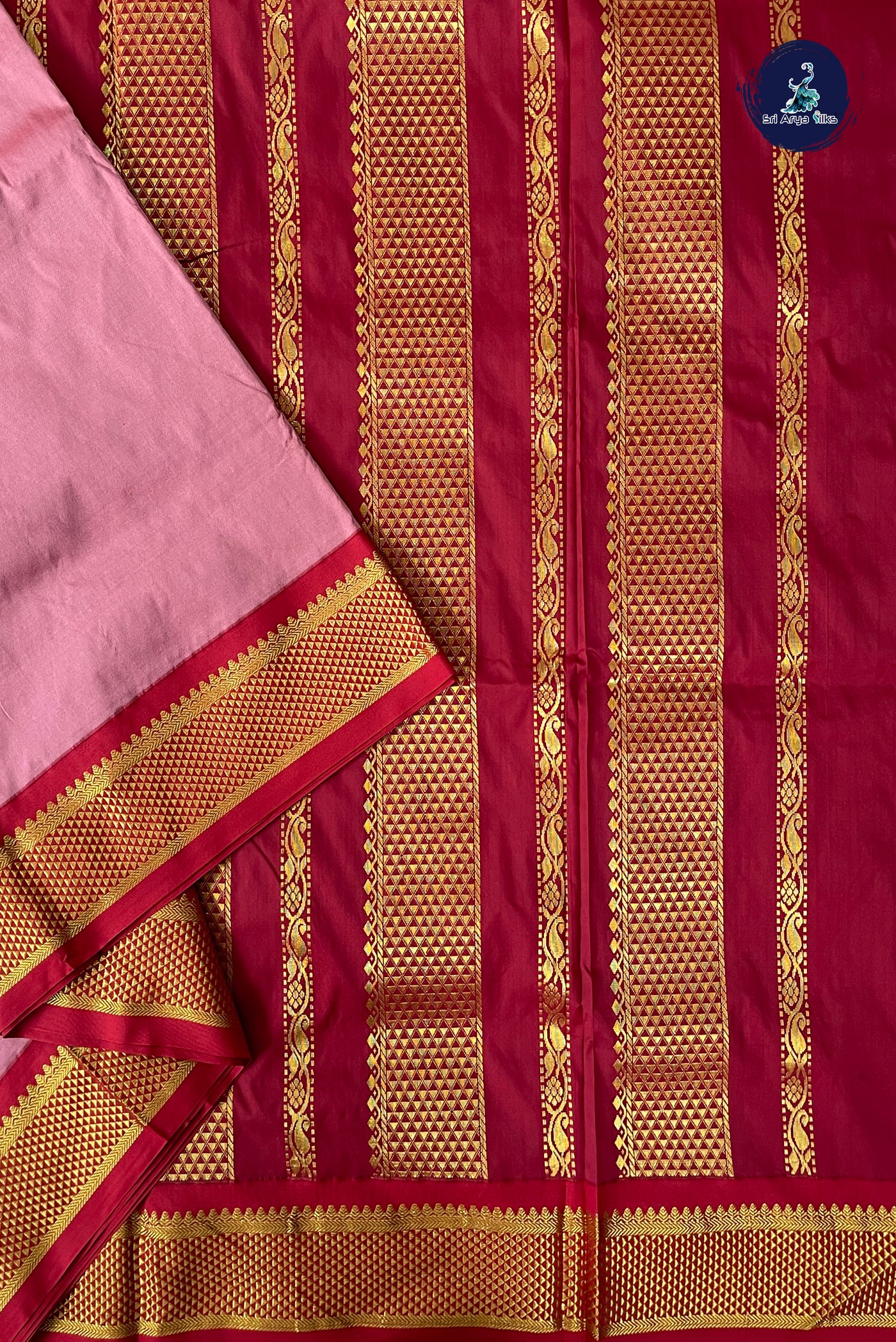Red Madisar Semi Silk Saree With Plain Pattern