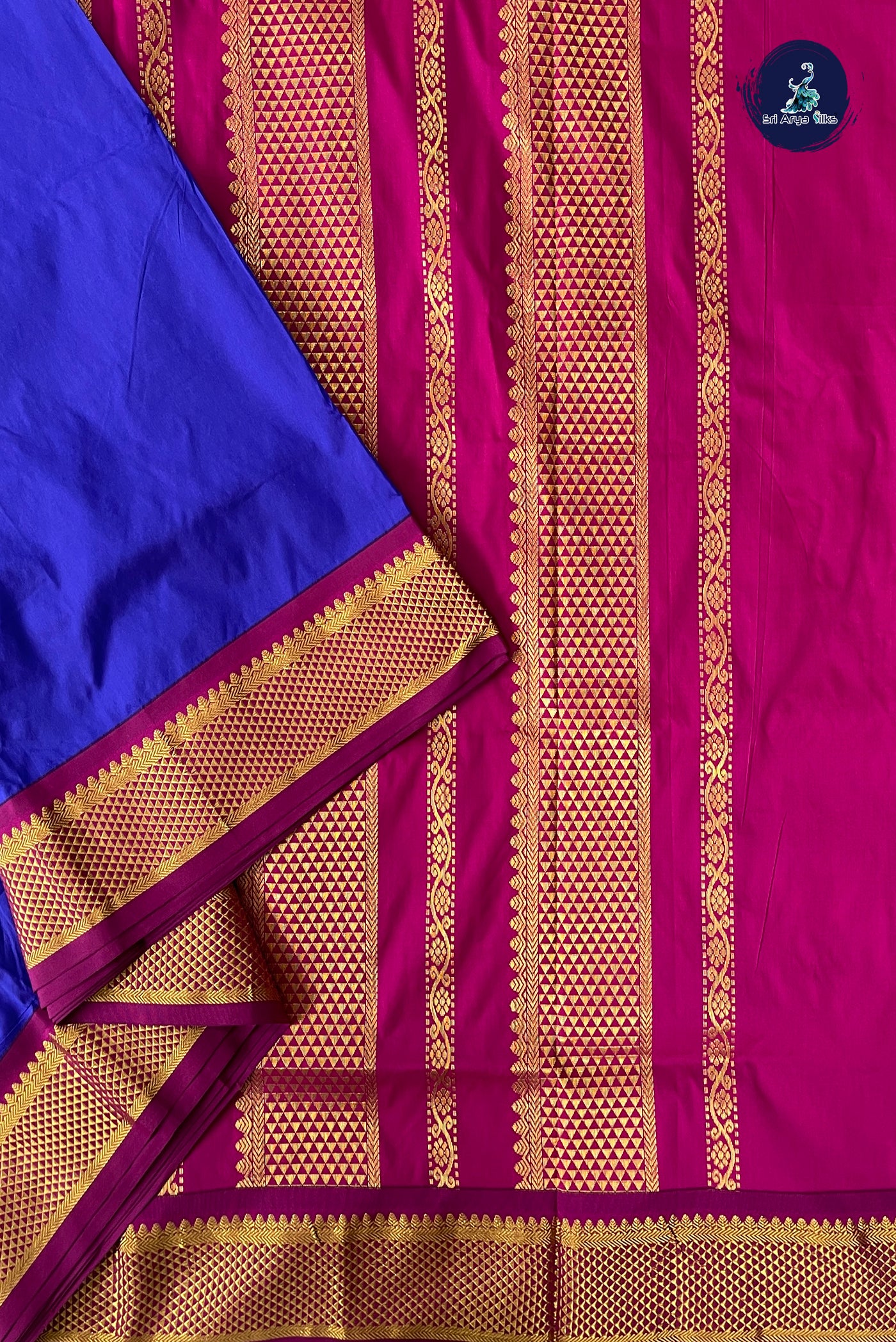 Dark Blue Madisar Semi Silk Saree With Plain Pattern
