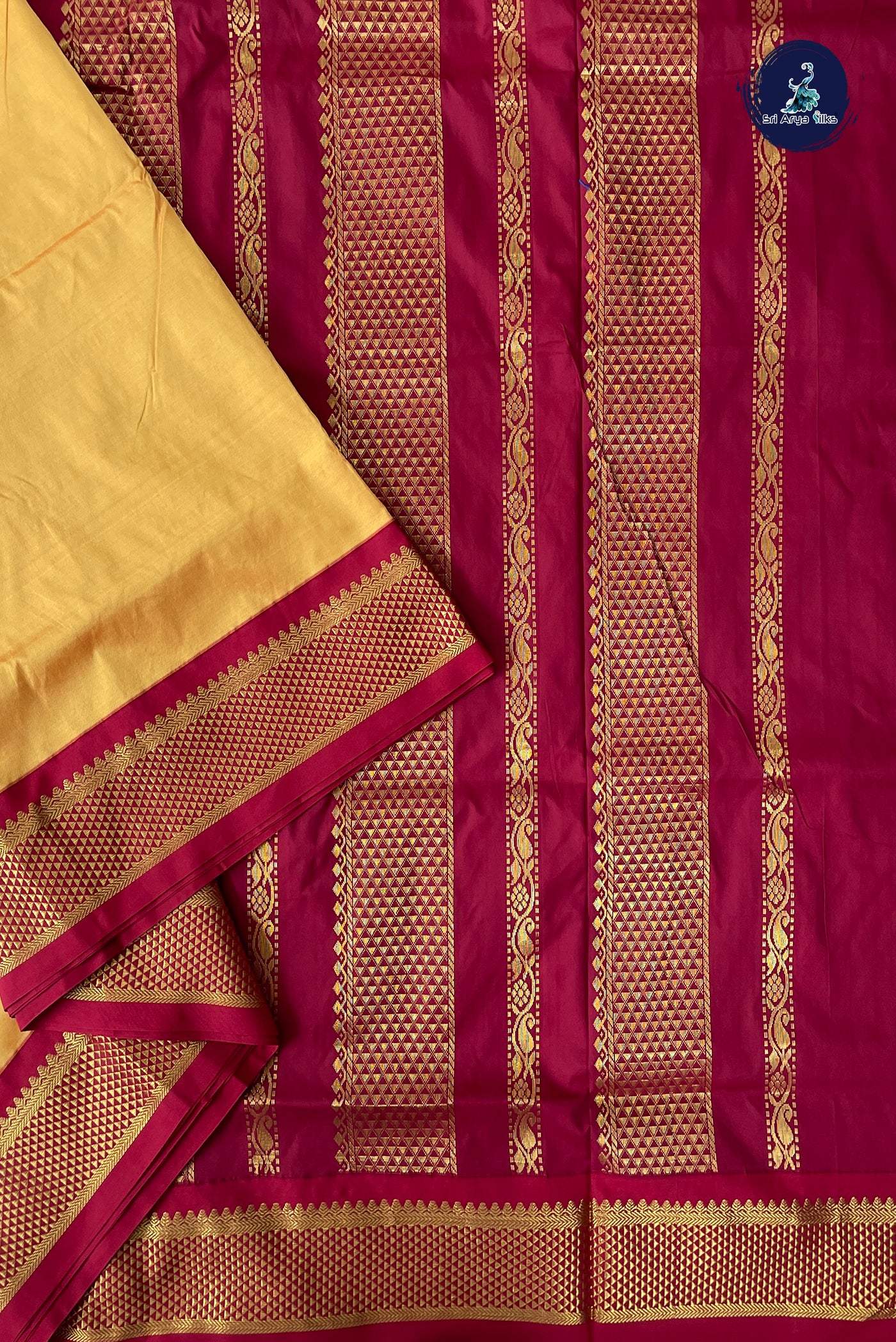 Mango Yellow Madisar Semi Silk Saree With Plain Pattern