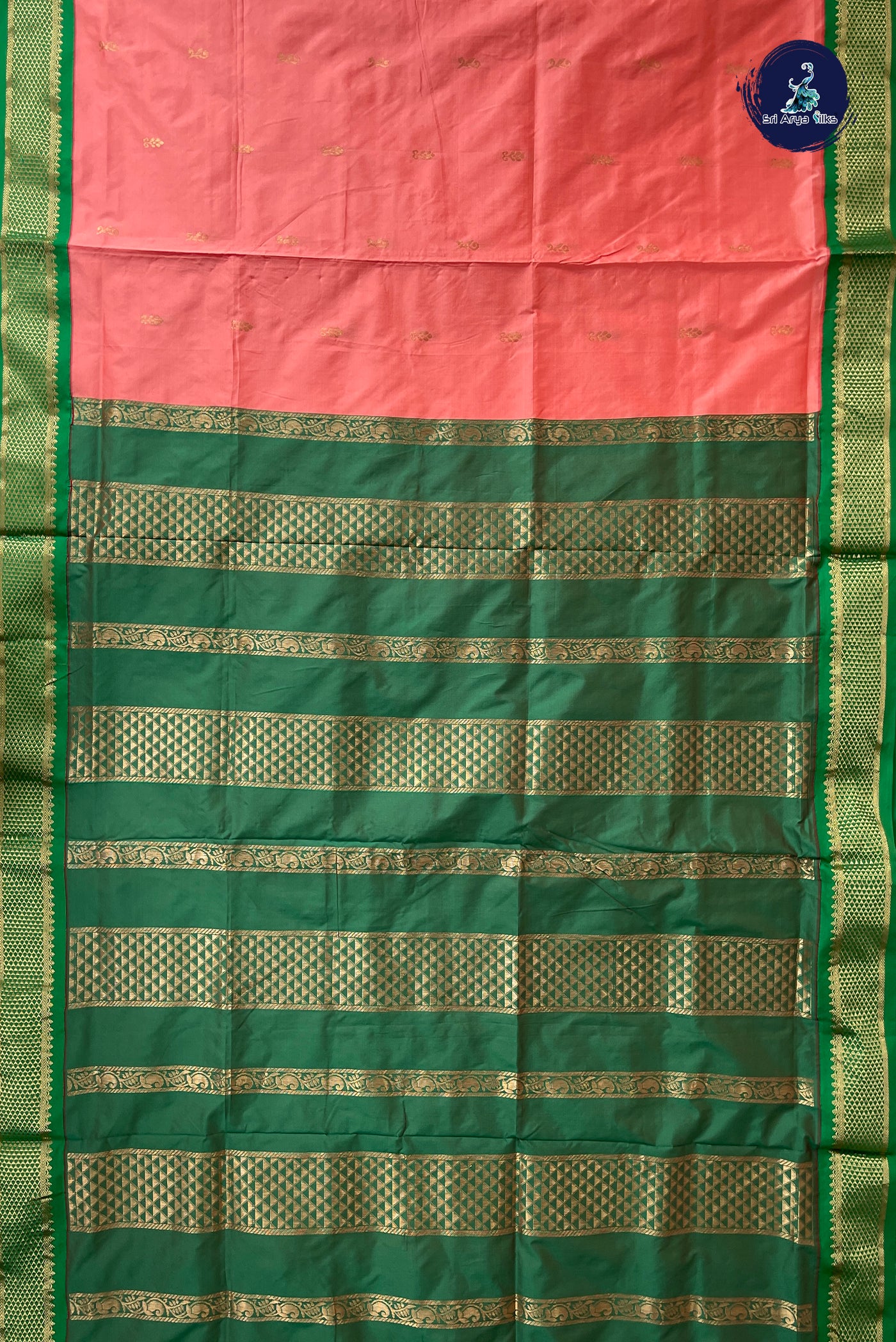 Peach Pink Madisar Semi Silk Saree With Zari Buttas Pattern