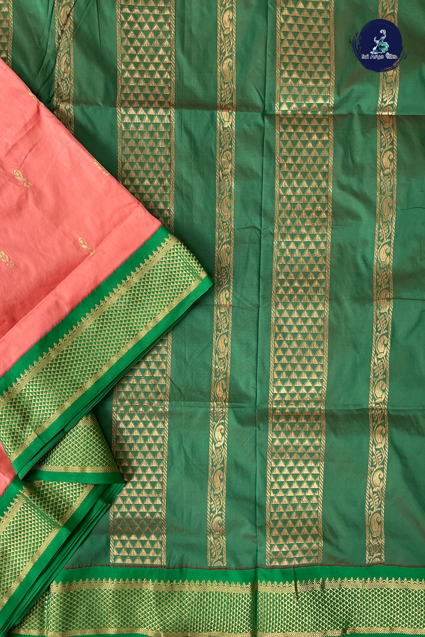 Peach Pink Madisar Semi Silk Saree With Zari Buttas Pattern