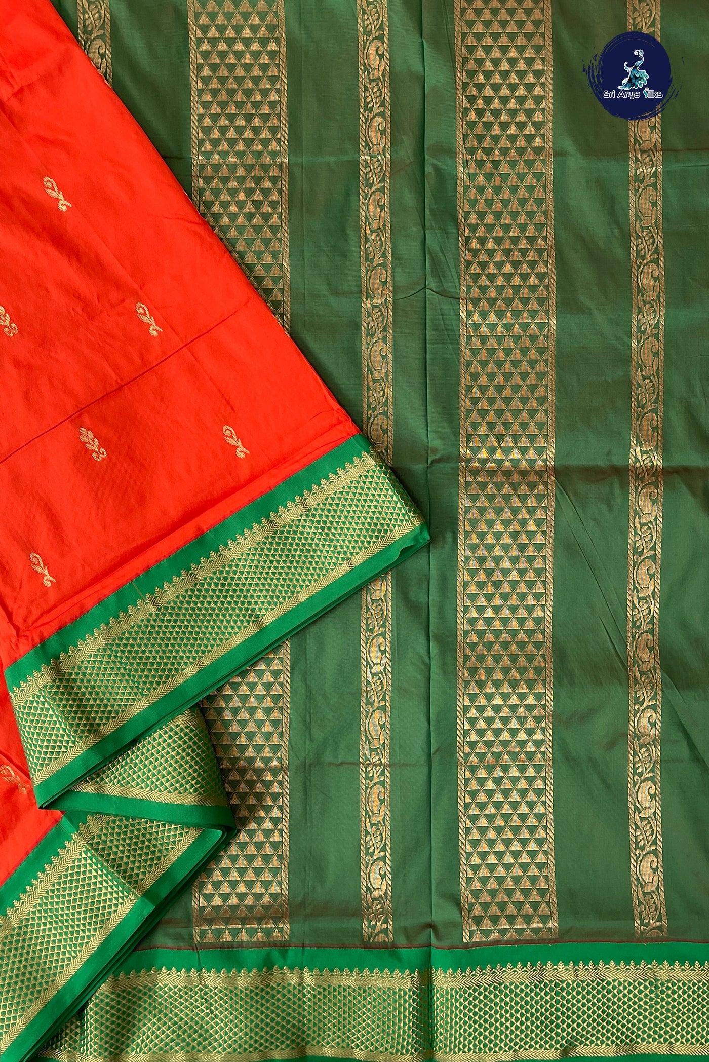 Orange Madisar Semi Silk Saree With Zari Buttas Pattern