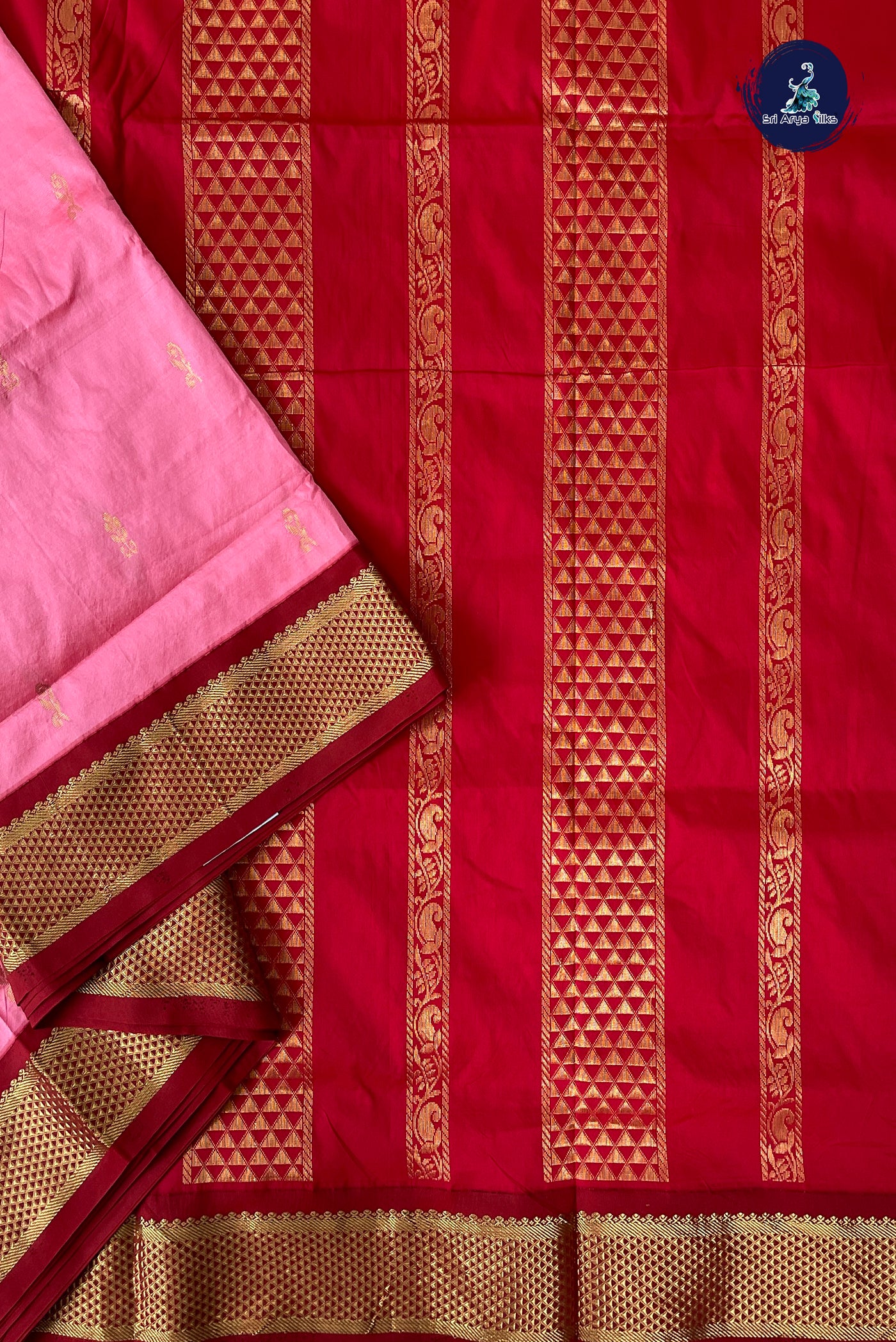Light Pink Madisar Semi Silk Saree With Zari Buttas Pattern