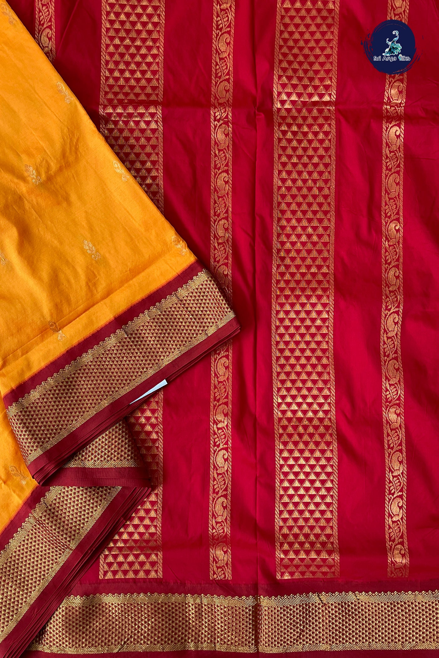 Mango Yellow Madisar Semi Silk Saree With Zari Buttas Pattern