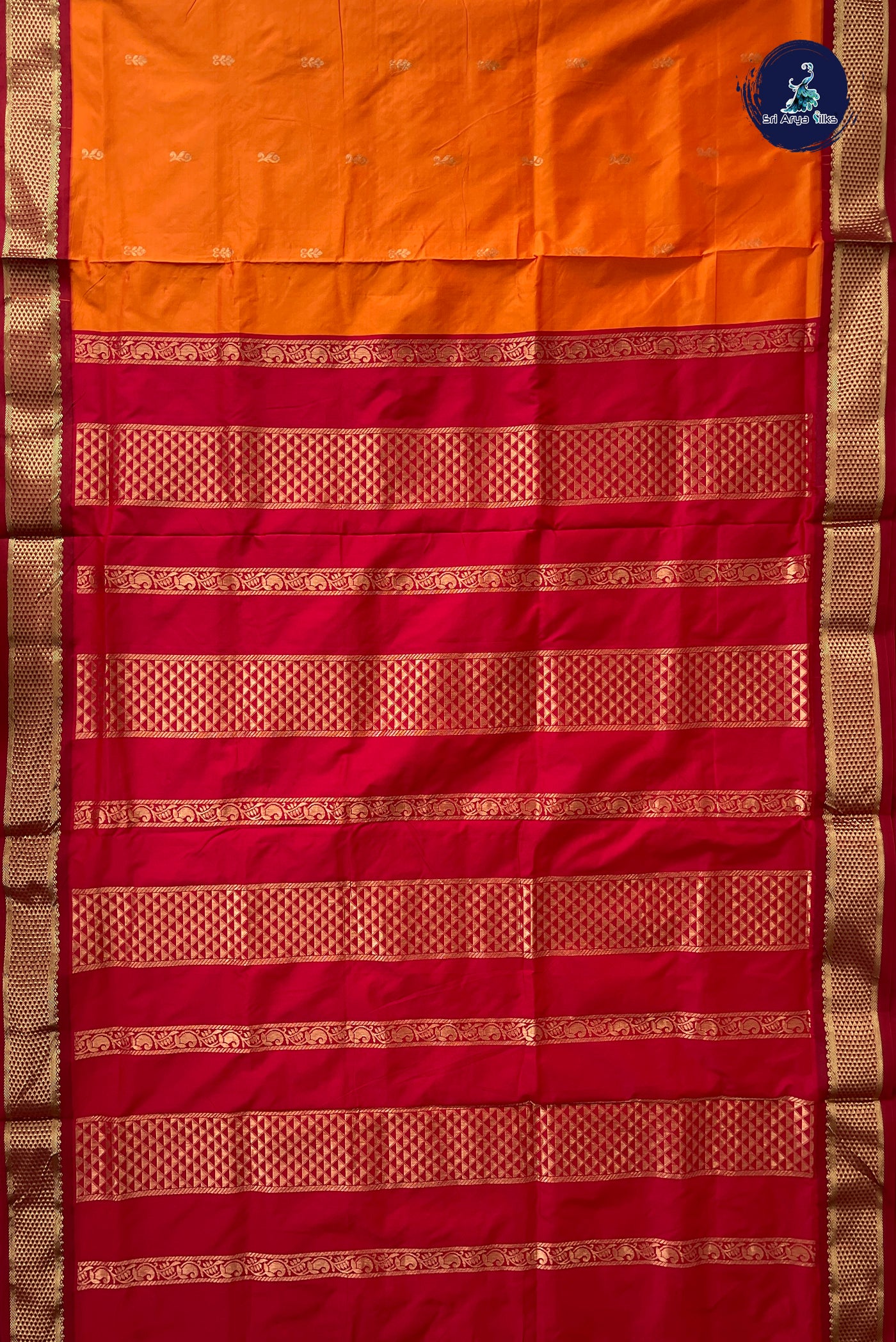 Orange Madisar Semi Silk Saree With Zari Buttas Pattern
