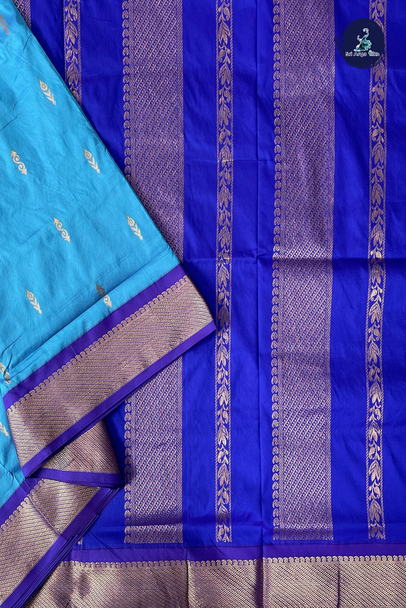 Light Blue Madisar Semi Silk Saree With Zari Buttas Pattern