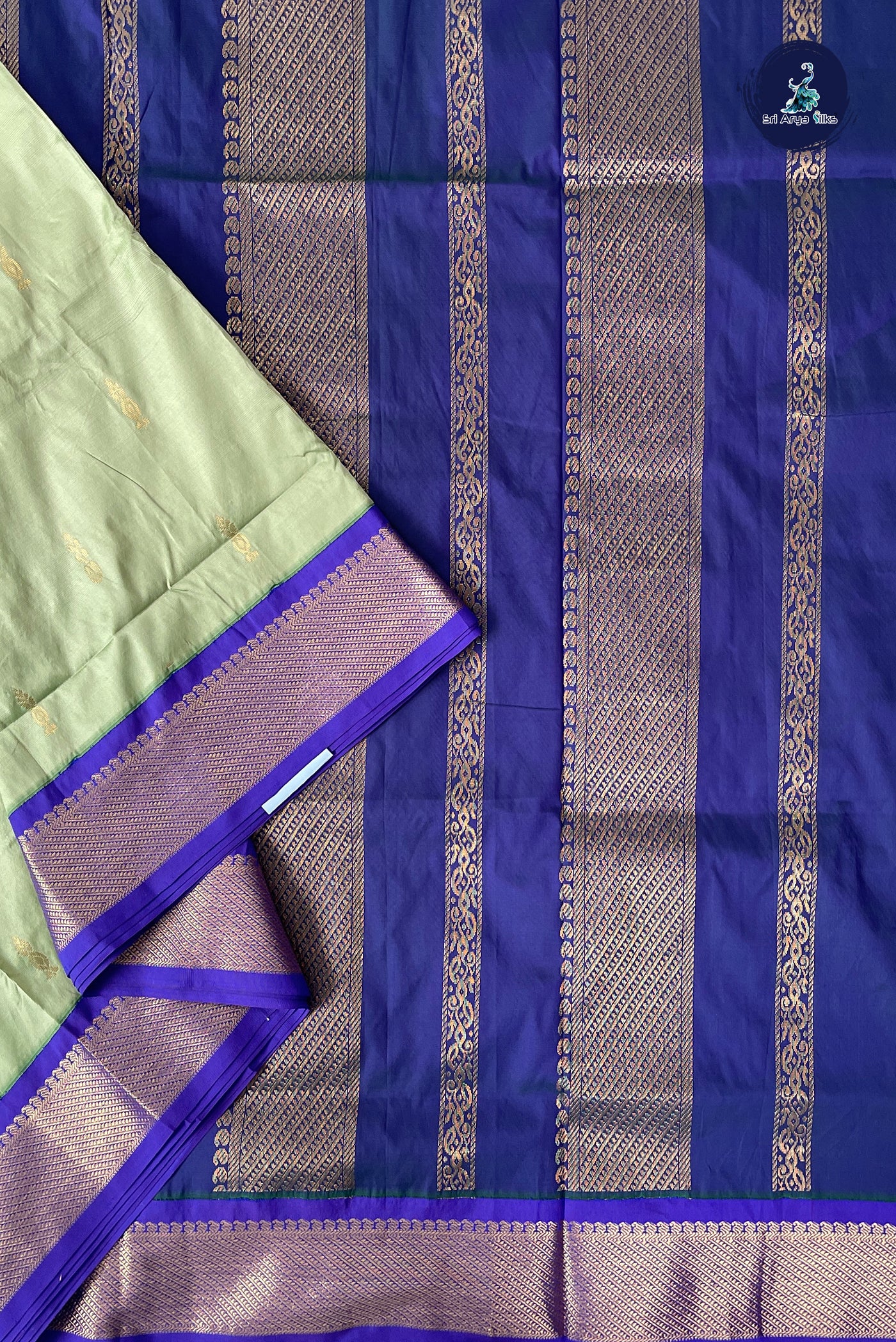 Pista Green Madisar Semi Silk Saree With Zari Buttas Pattern