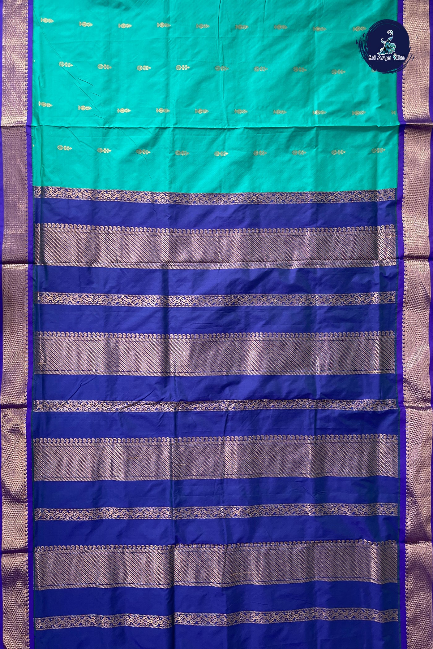 Turquoise Madisar Semi Silk Saree With Zari Buttas Pattern