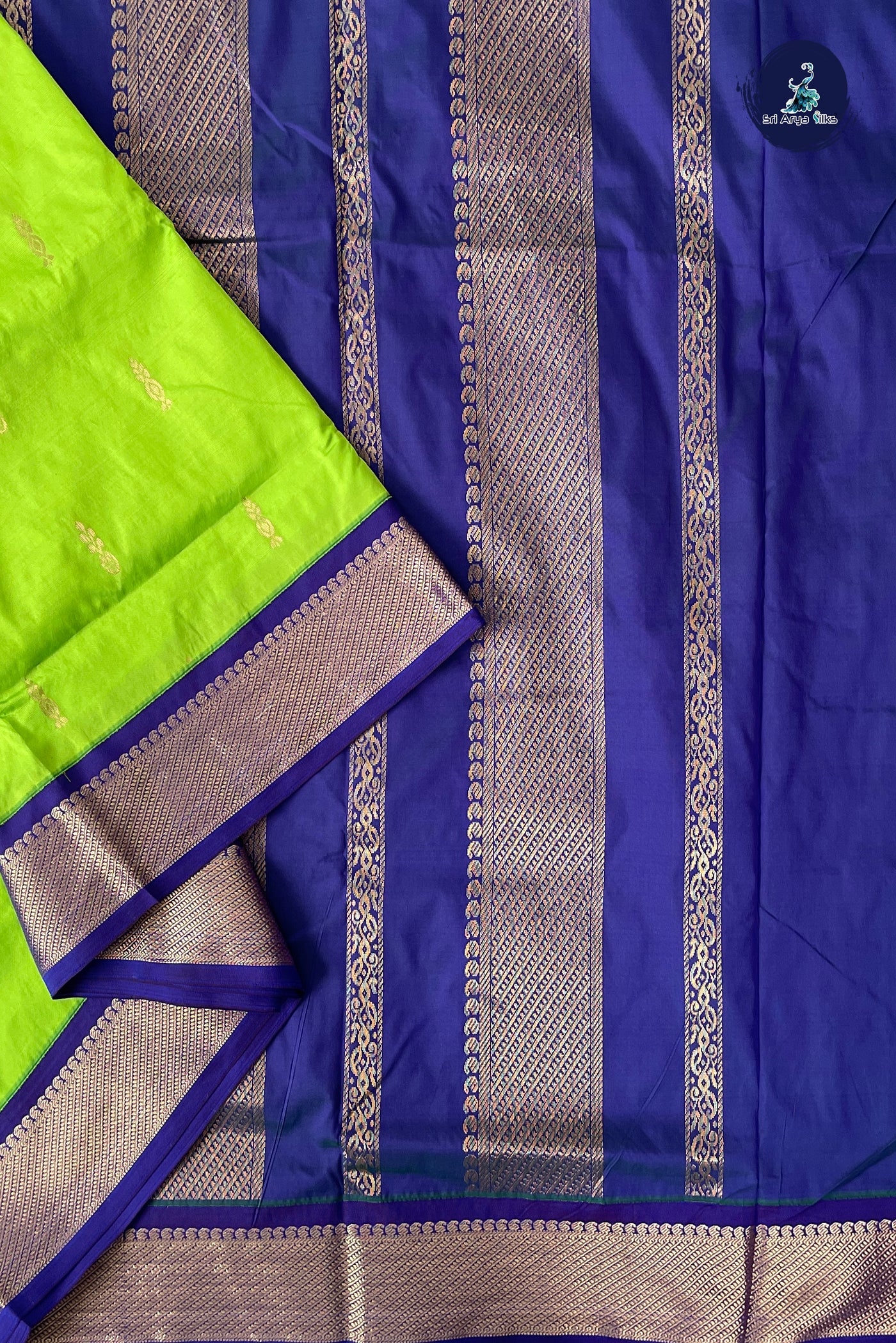 Light Green Madisar Semi Silk Saree With Zari Buttas Pattern