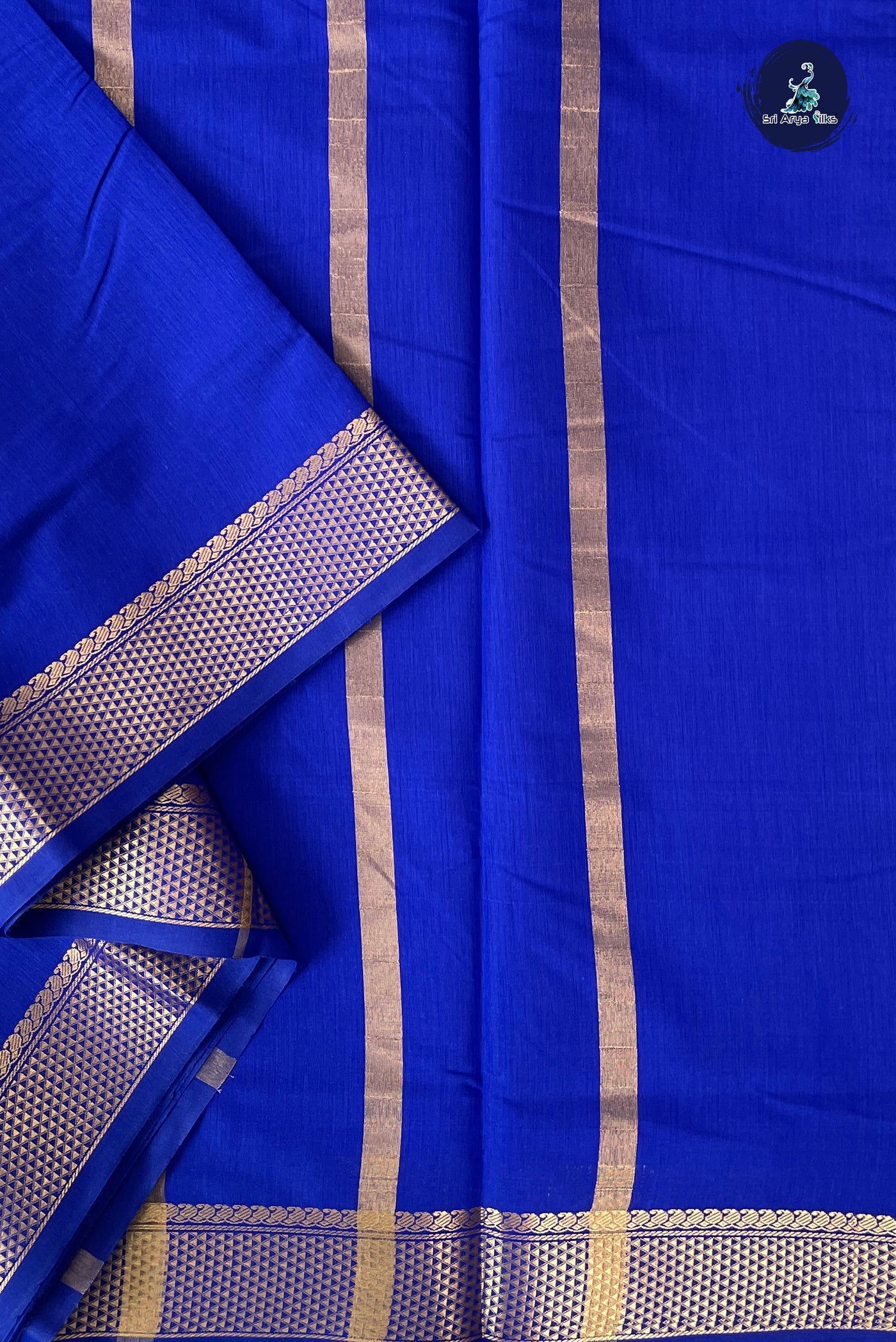 MS Blue Madisar Semi Silk Cotton Saree With Plain Pattern