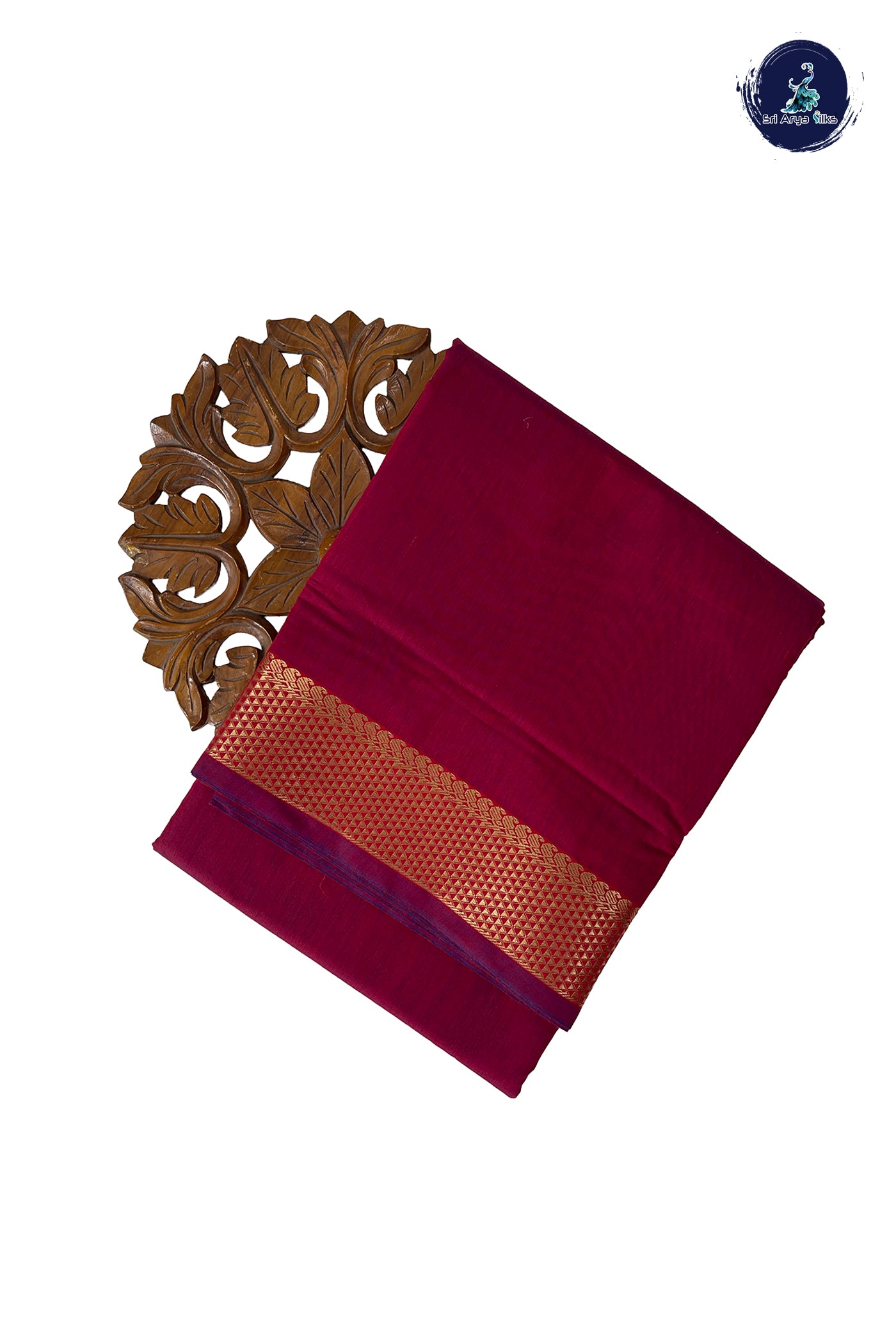 Maroon Madisar Semi Silk Cotton Saree With Plain Pattern