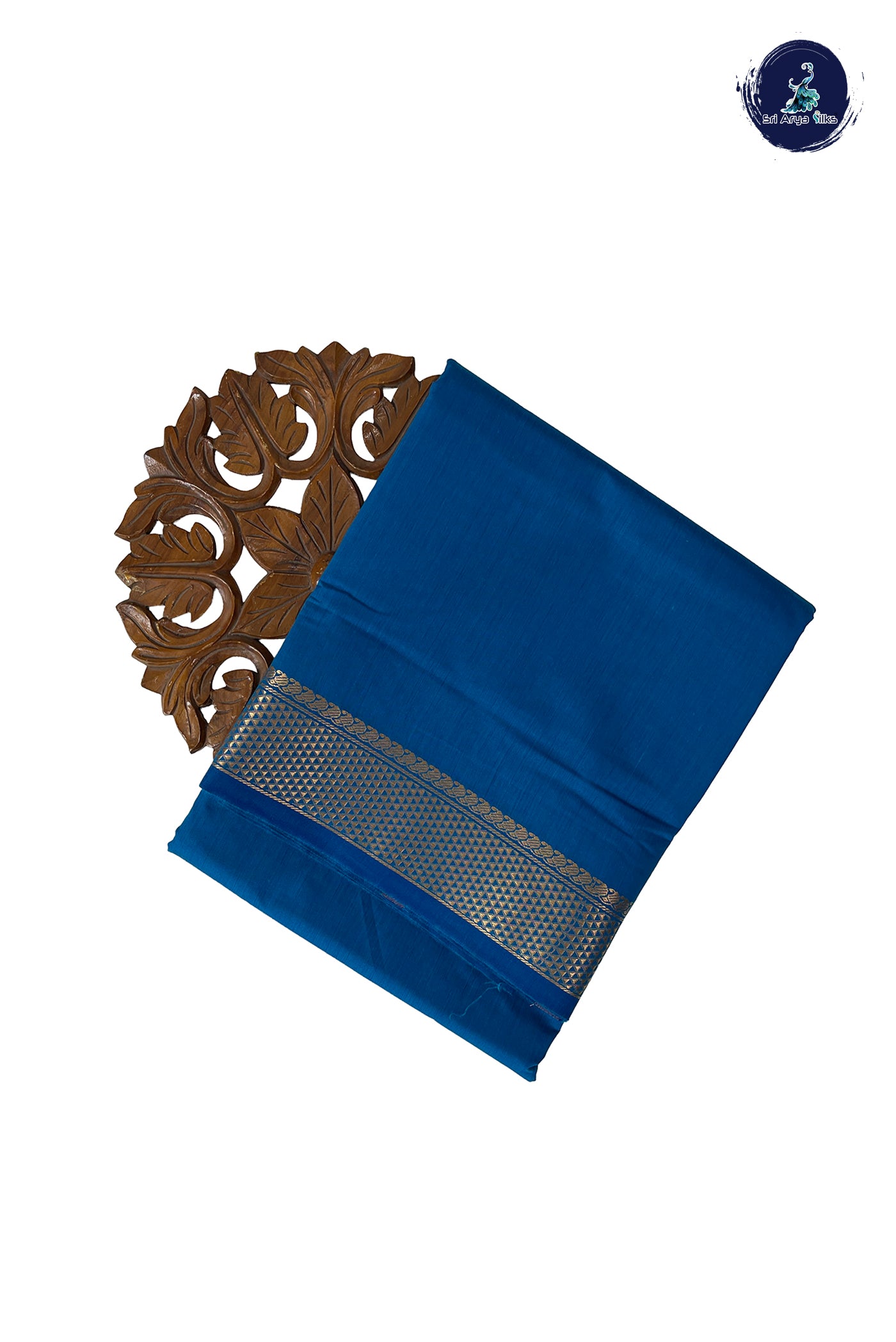 Sapphire Blue Madisar Semi Silk Cotton Saree With Plain Pattern