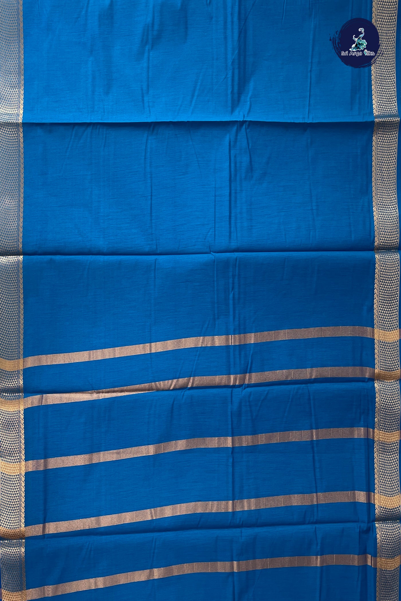 Sapphire Blue Madisar Semi Silk Cotton Saree With Plain Pattern
