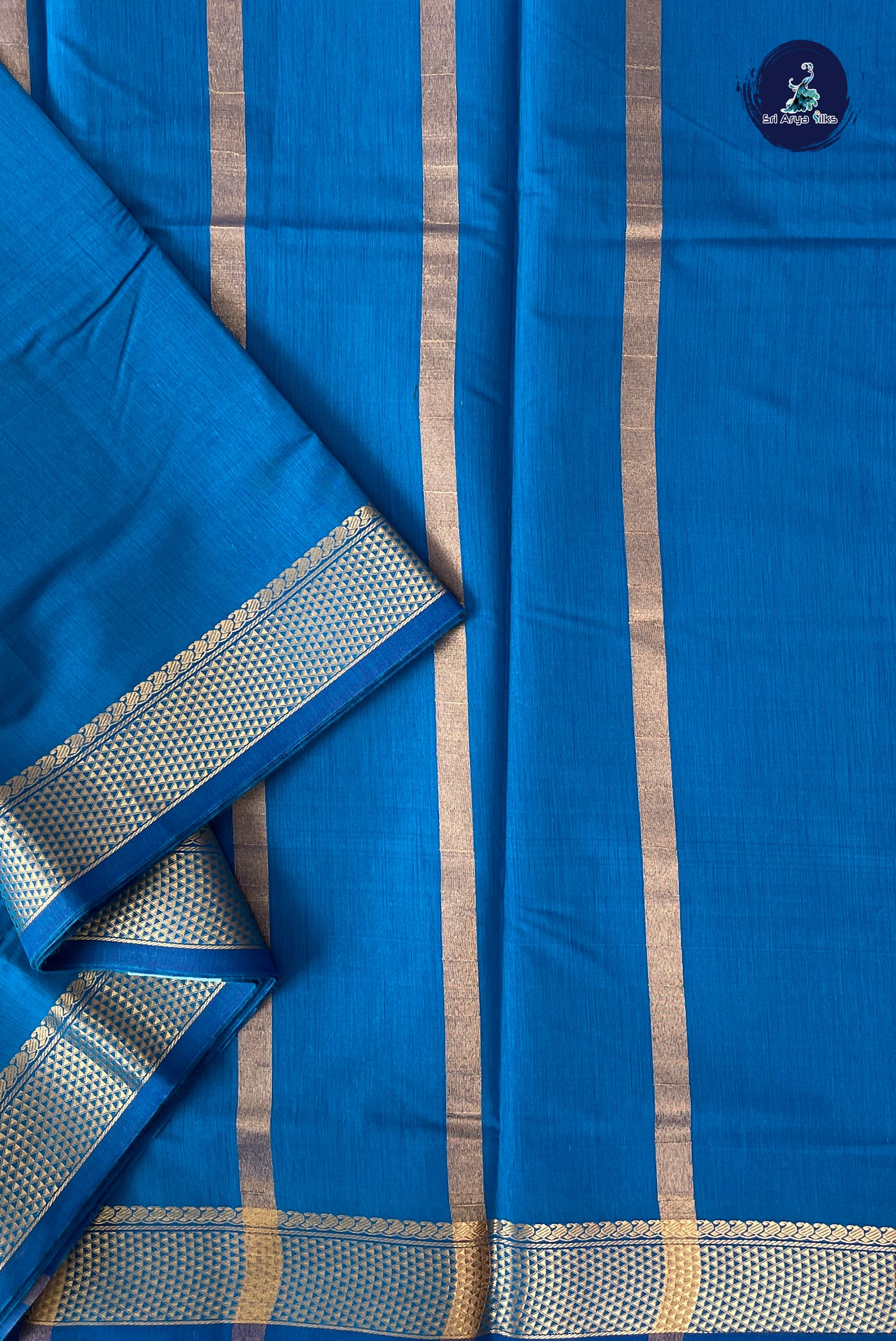 Sapphire Blue Madisar Semi Silk Cotton Saree With Plain Pattern