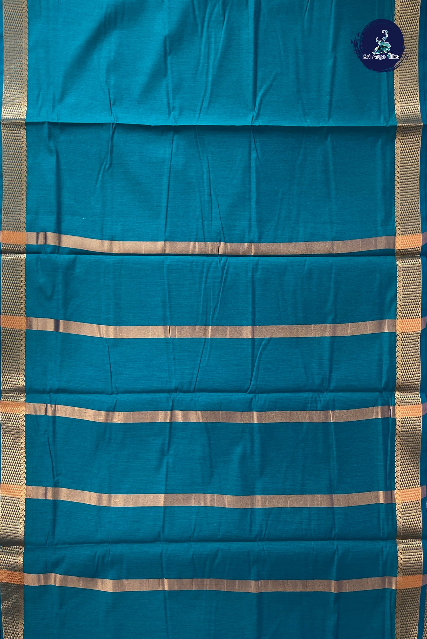 Sapphire Green Madisar Semi Silk Cotton Saree With Plain Pattern
