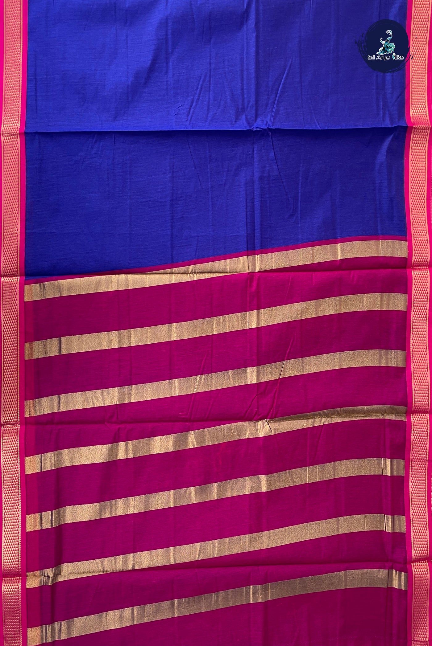 MS Blue Madisar Semi Silk Cotton Saree With Plain Pattern