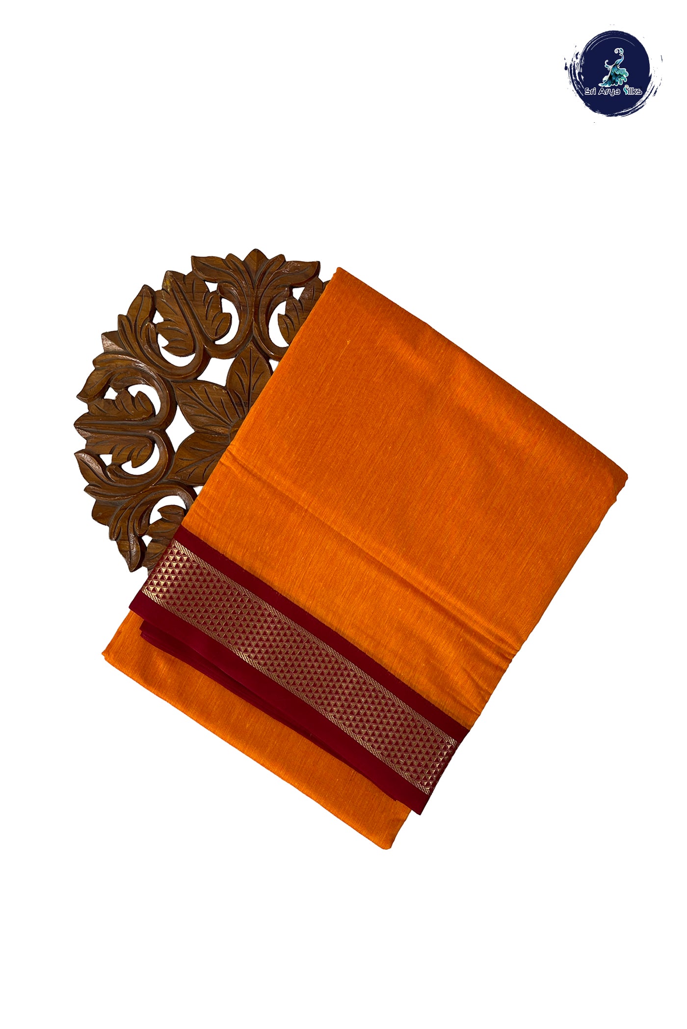 Yellowish Orange Madisar Semi Silk Cotton Saree With Plain Pattern