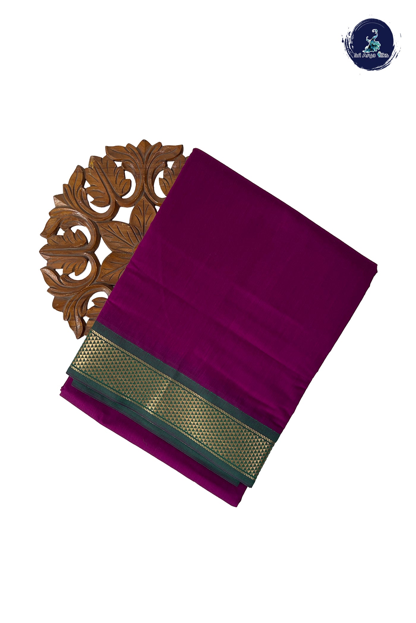 Magenta Purple Madisar Semi Silk Cotton Saree With Plain Pattern
