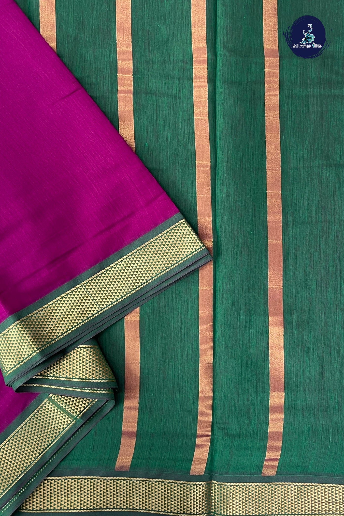 Magenta Purple Madisar Semi Silk Cotton Saree With Plain Pattern