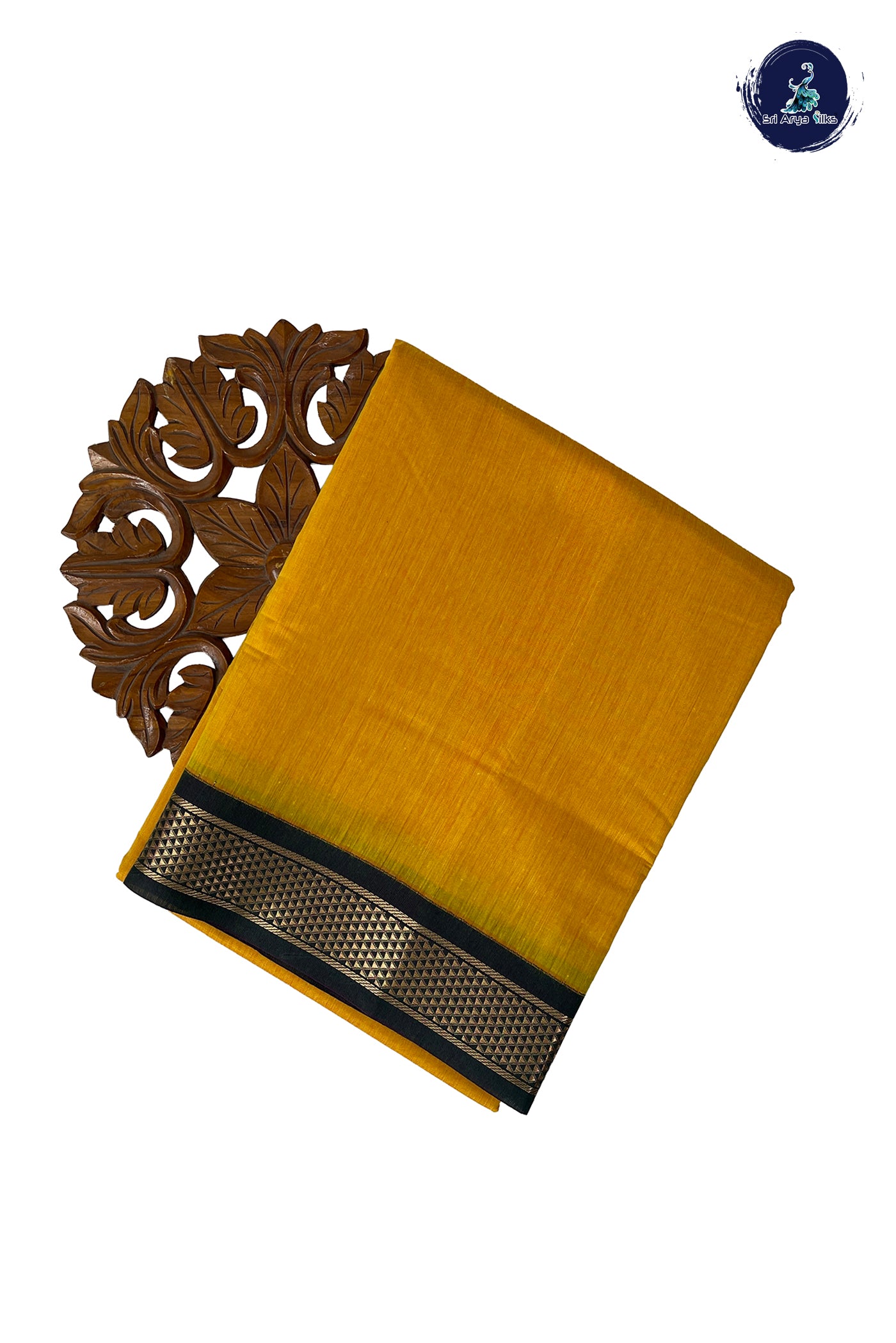 Yellow Madisar Semi Silk Cotton Saree With Plain Pattern