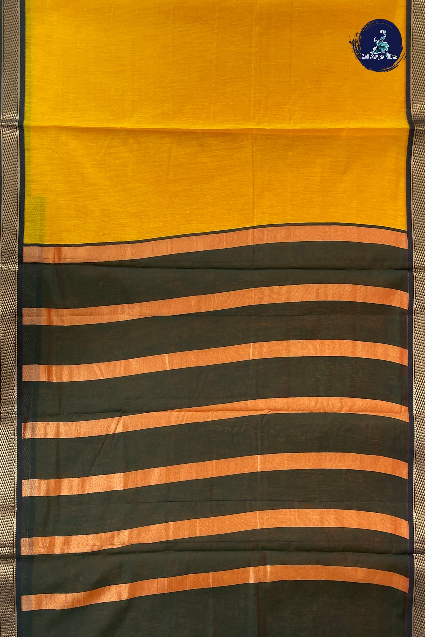 Yellow Madisar Semi Silk Cotton Saree With Plain Pattern