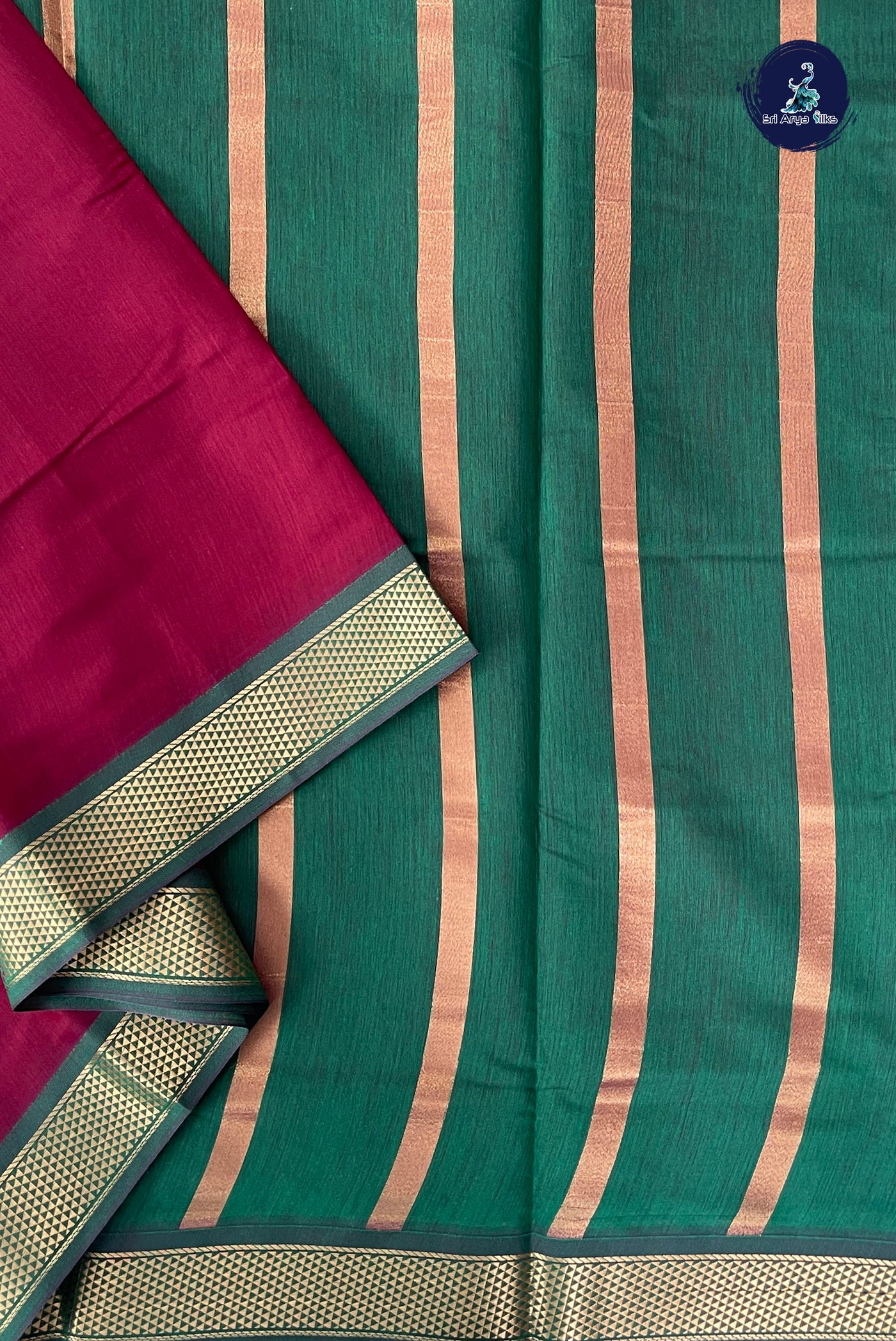 Maroon Madisar Semi Silk Cotton Saree With Plain Pattern